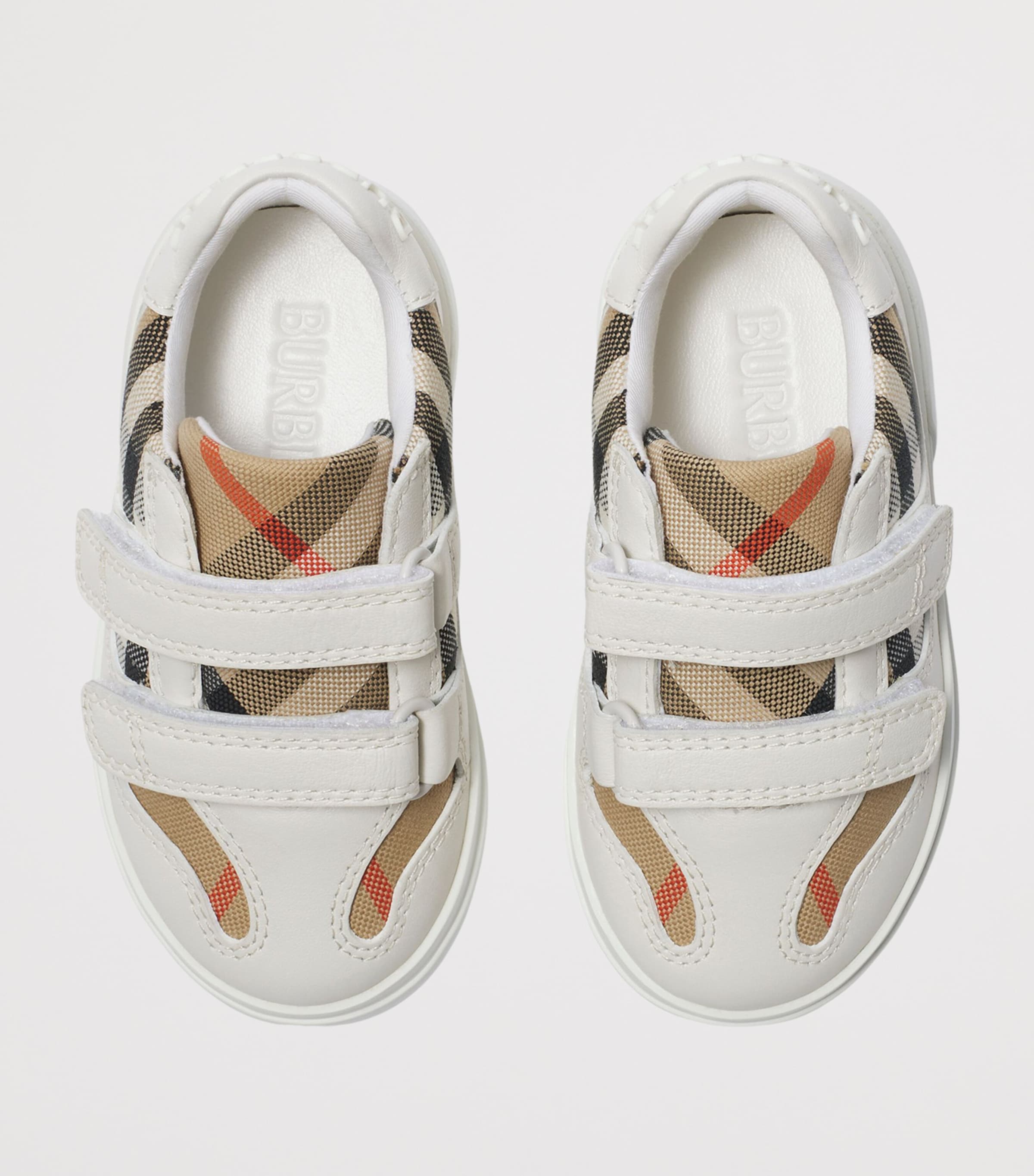 Burberry Kid Burberry Kids Red Leather & Beige Check Velcro Sneakers display picture 1