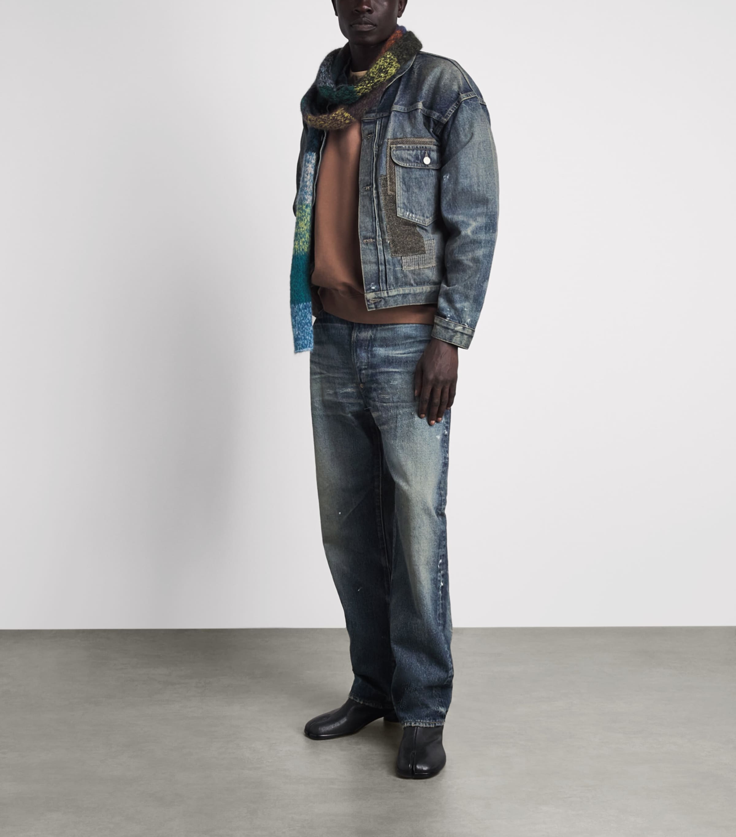Junya Watanabe MAN Mens Distressed Patchwork Straight Jeans Indg X Gry/bk/grn Image 2
