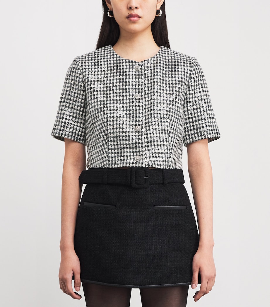 Tweed Houndstooth Sequin Jacket BLACK / WHITE Image 3