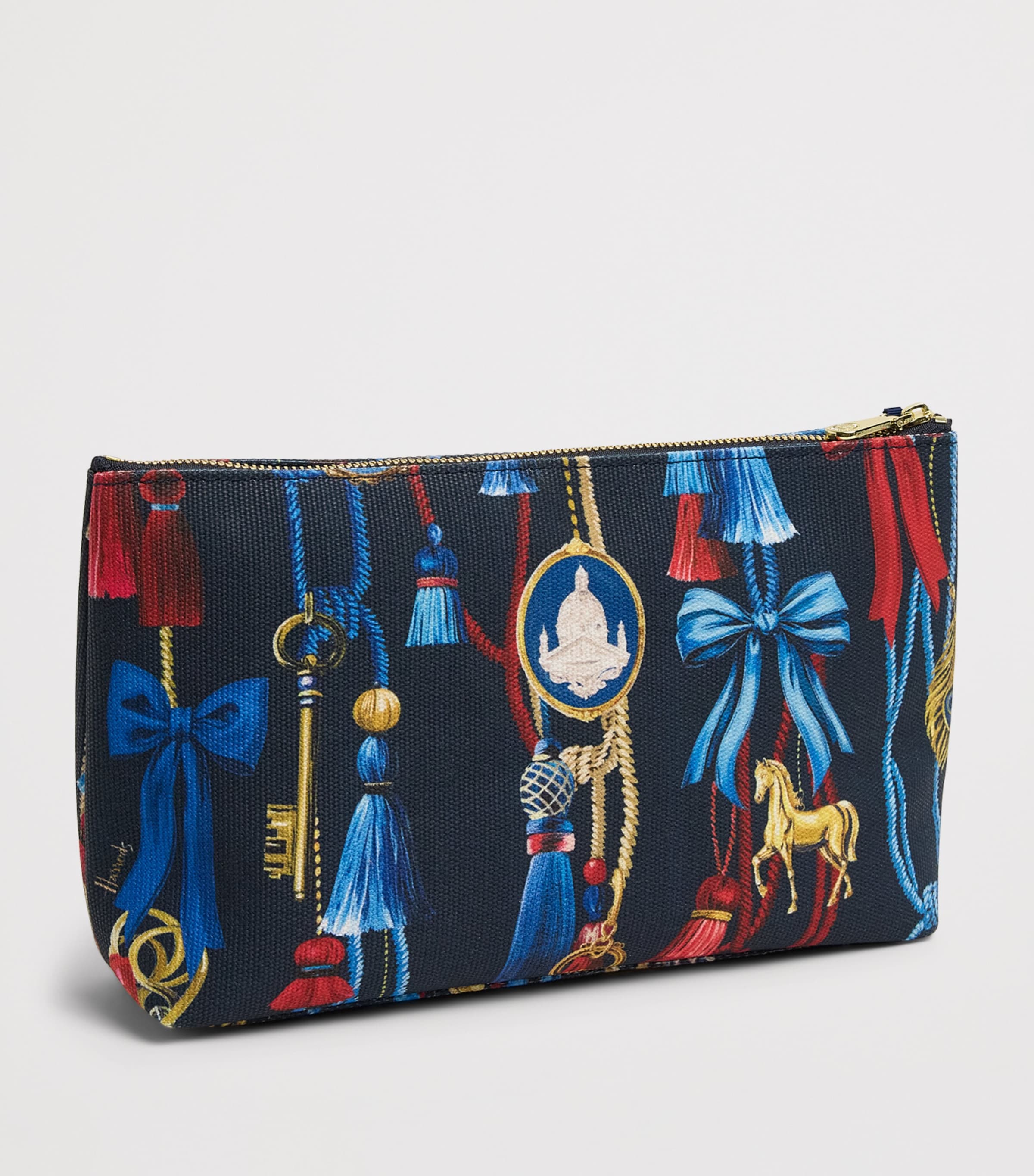 Harrods Medium Canvas Tassel Wash Bag Navy Image 2