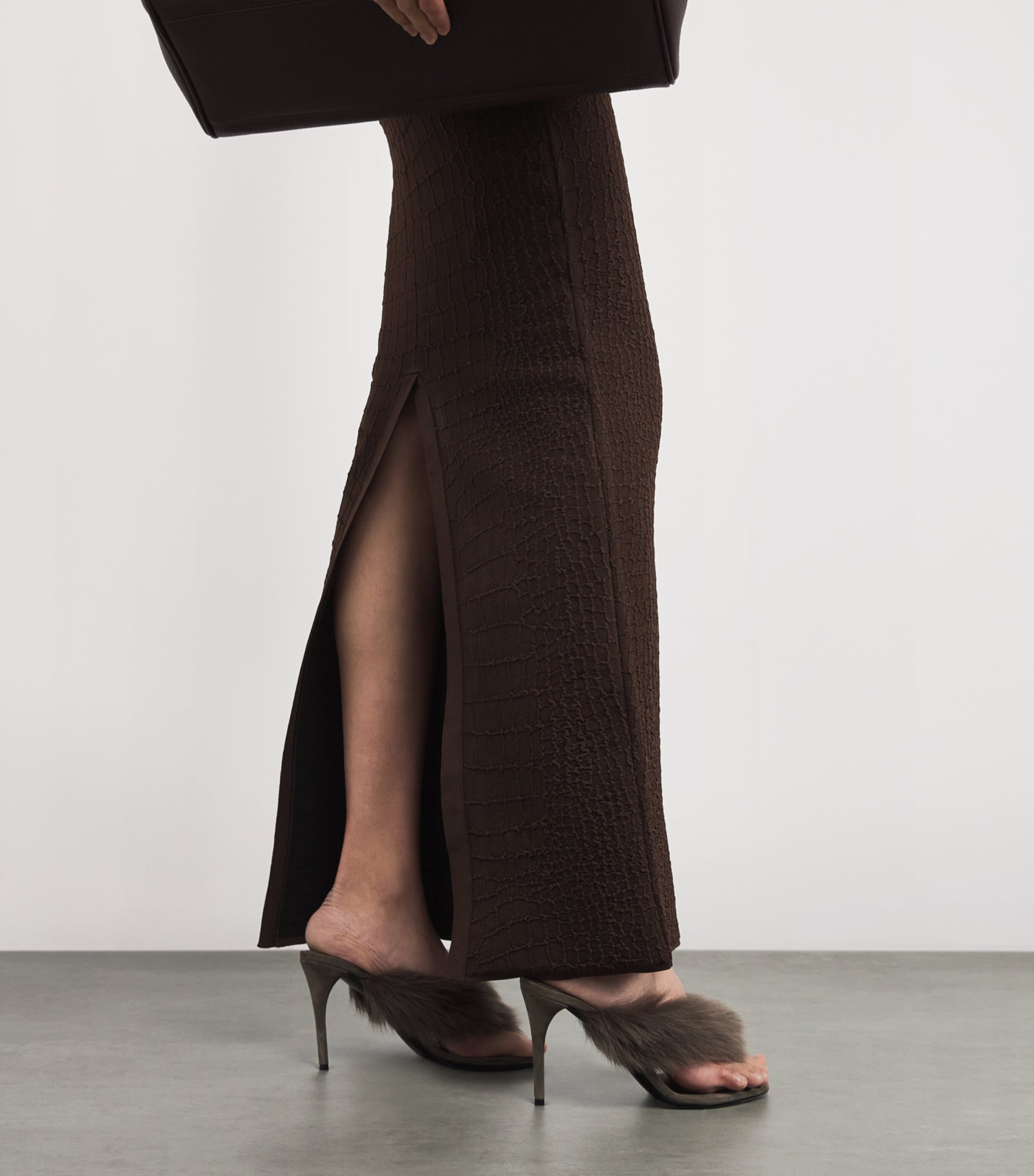 Croc-Effect Racerback Maxi Dress 880 DARK BROWN Image 6