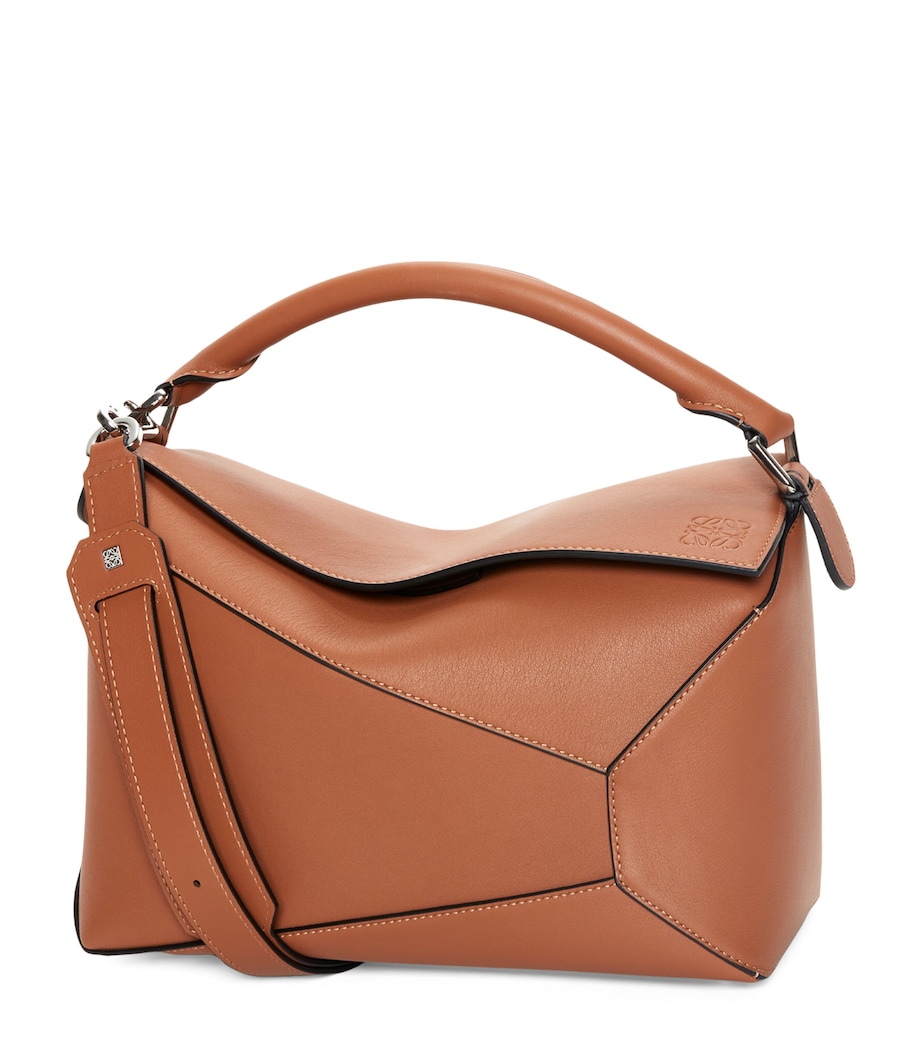 Leather Puzzle Edge Top-Handle Bag TAN Image 1