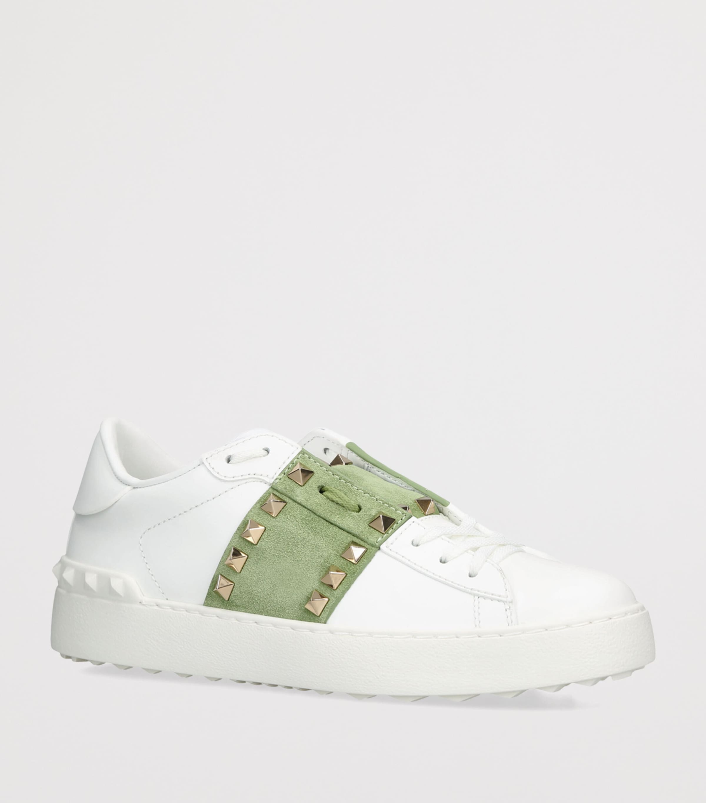 Valentino Garavani Leather Open Rockstud Sneakers Green Oth Image 2
