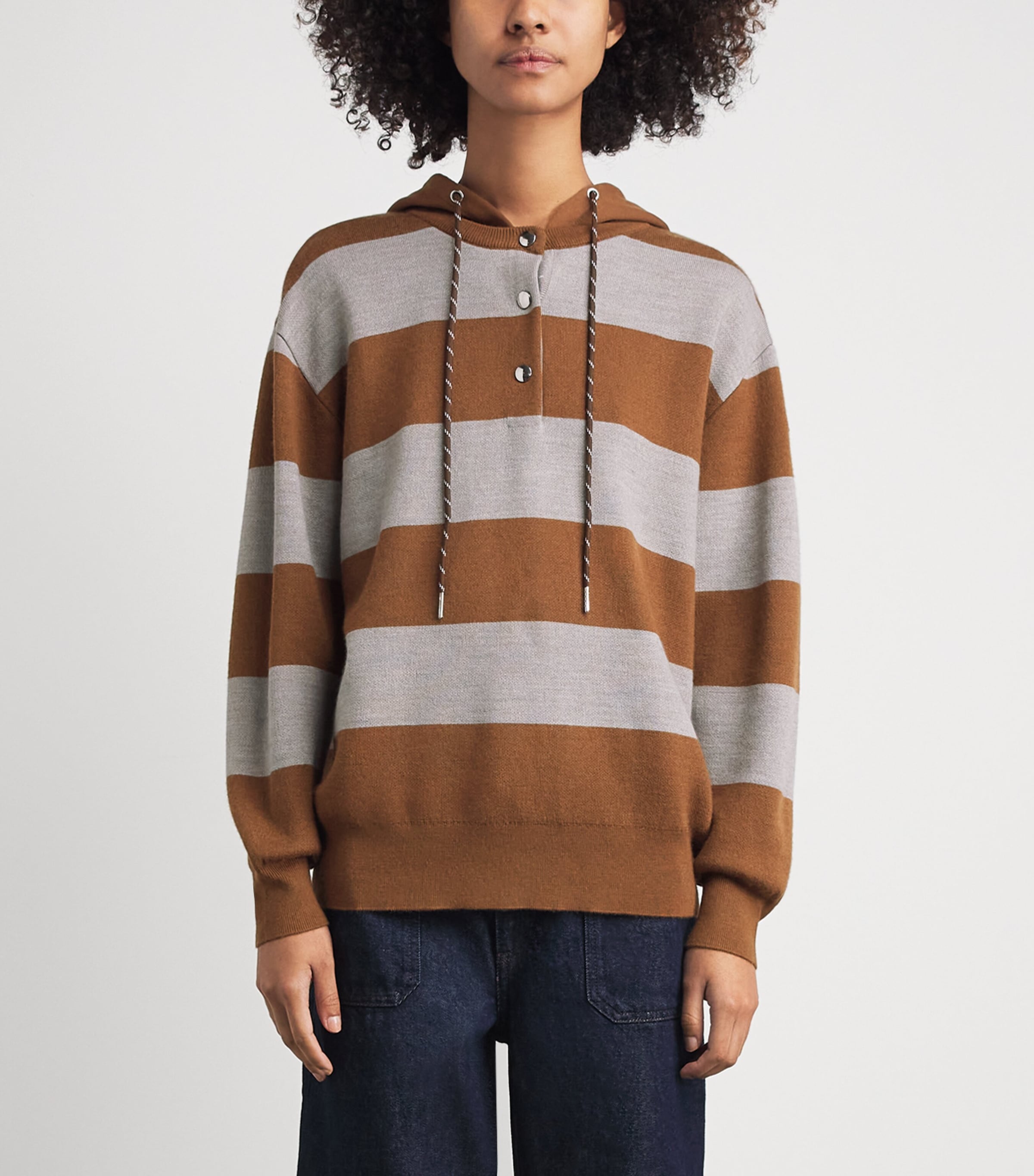 Claudie Pierlot Womens Stripe Button-Up Hoodie Multicolored Image 4