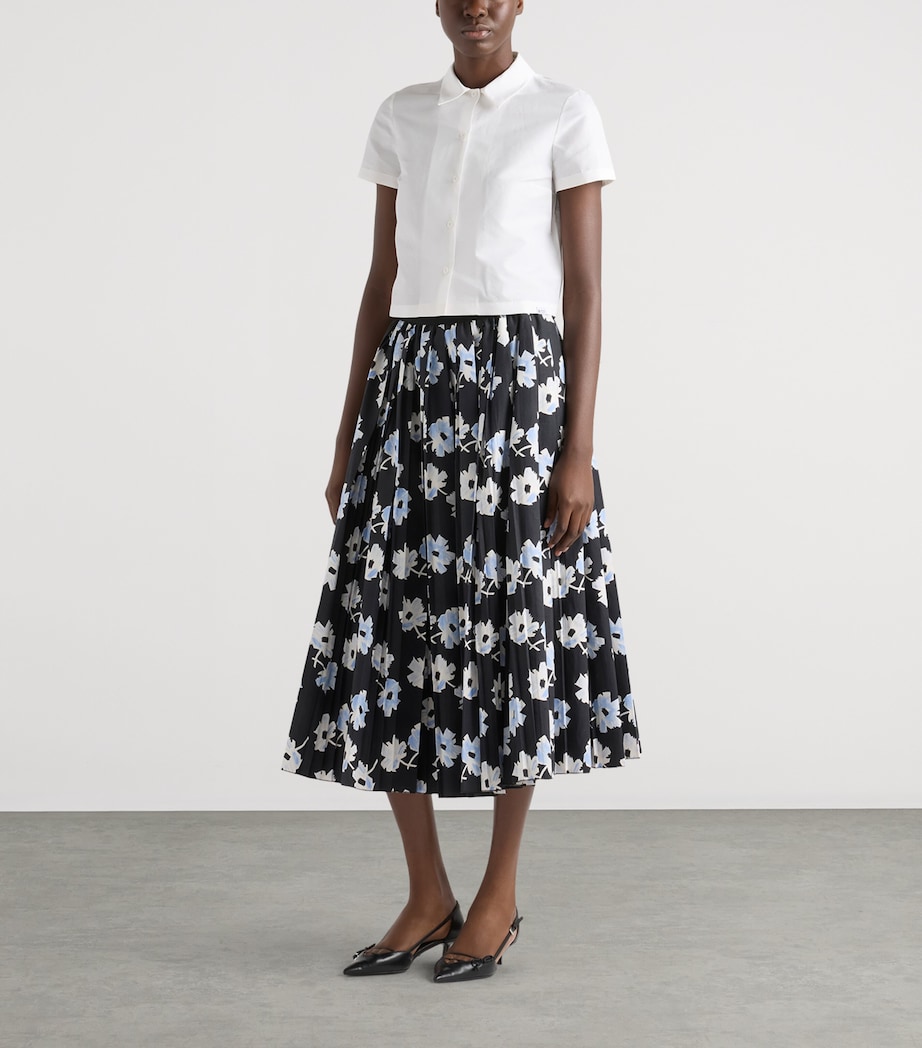 Prada Womens Cotton Pleated Midi Skirt Black Image 2