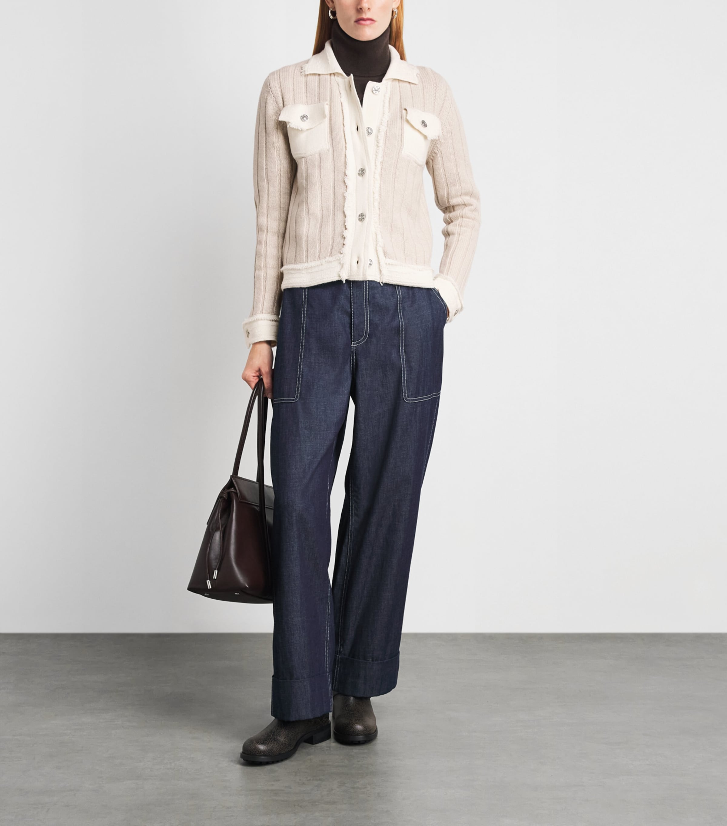 Barrie Womens Cashmere-Wool-Cotton Ribbed Jacket Swansdwn/niveous Image 2