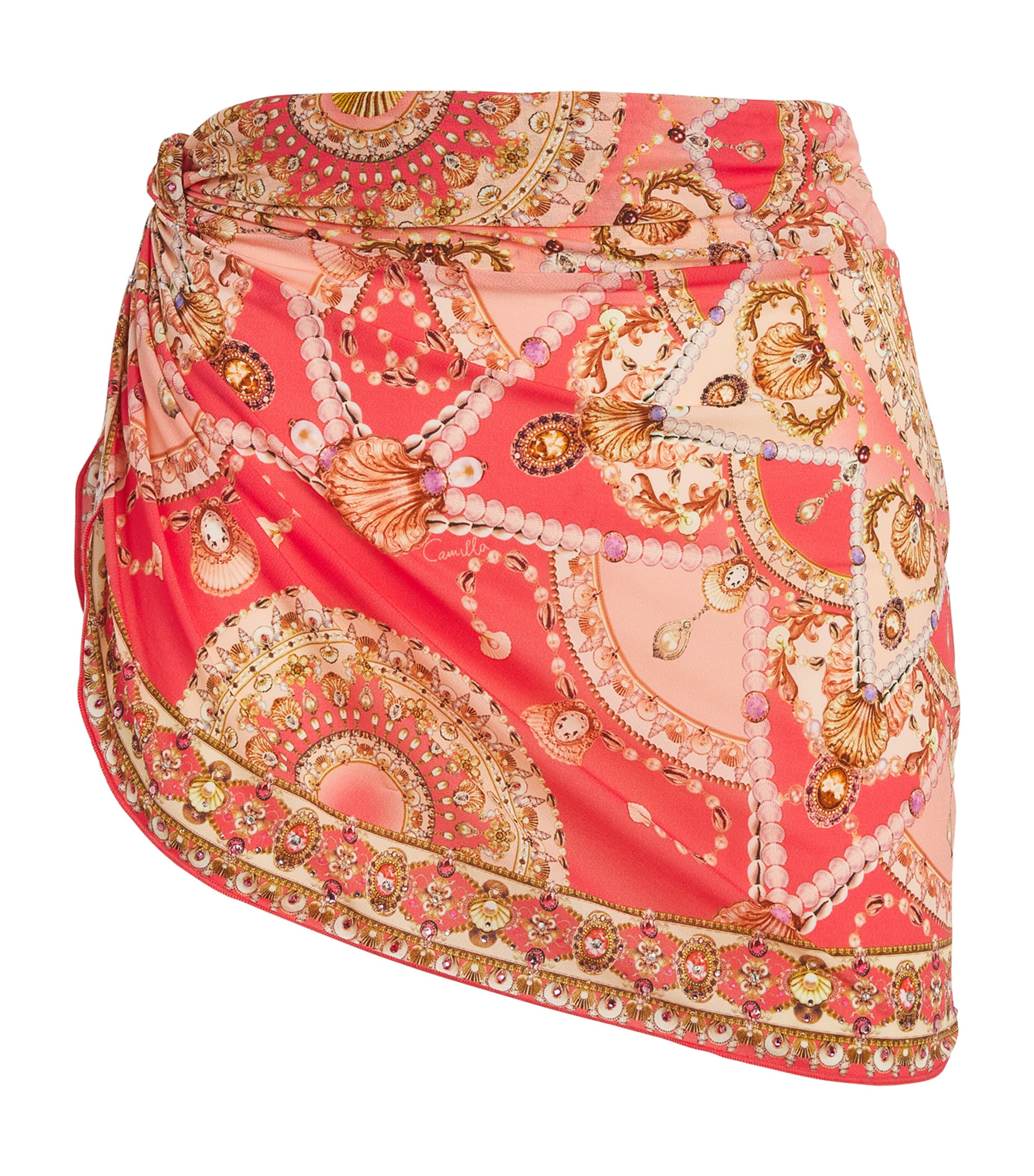 Camilla Printed Crystal-embellished Sarong Skirt In Orange