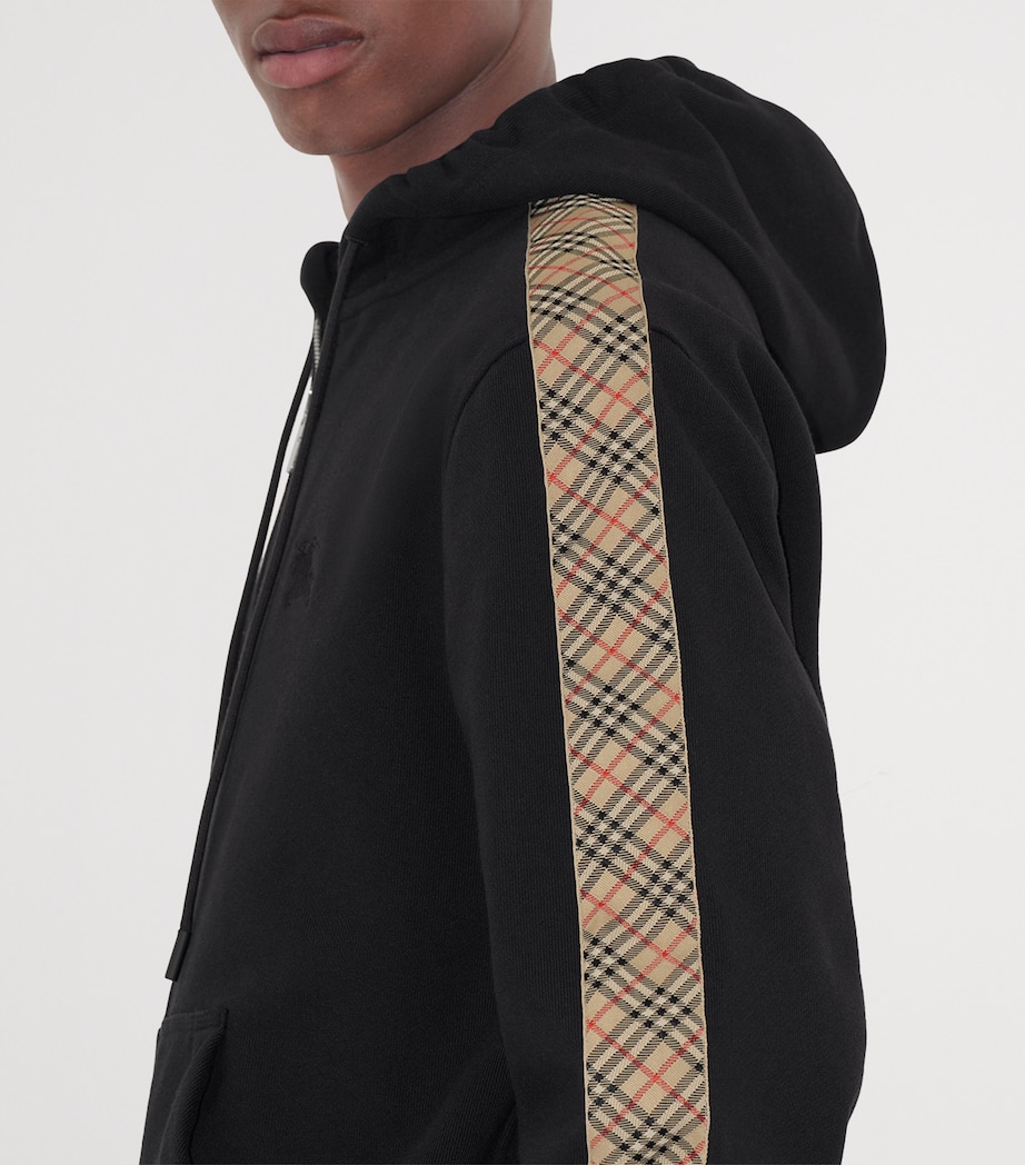 Cotton Check-Trim Zip Hoodie BLACK Image 5