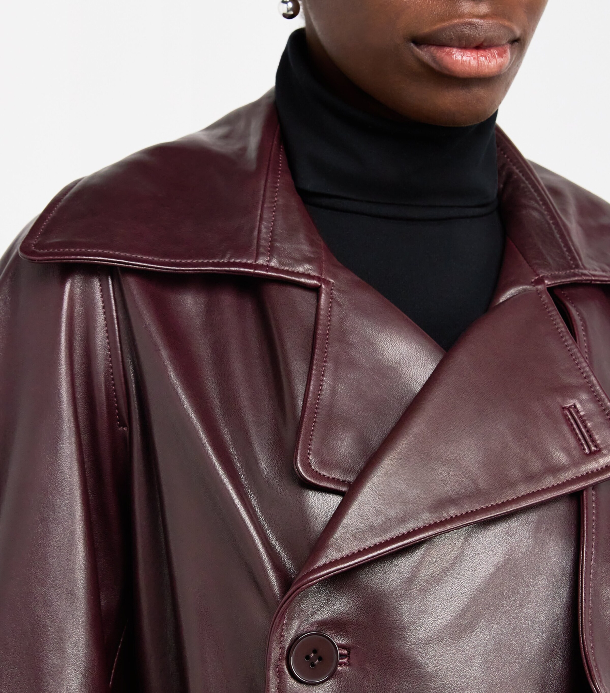 NOUR HAMMOUR Womens Lambskin Belted Henri Trench Coat Merlot Image 6
