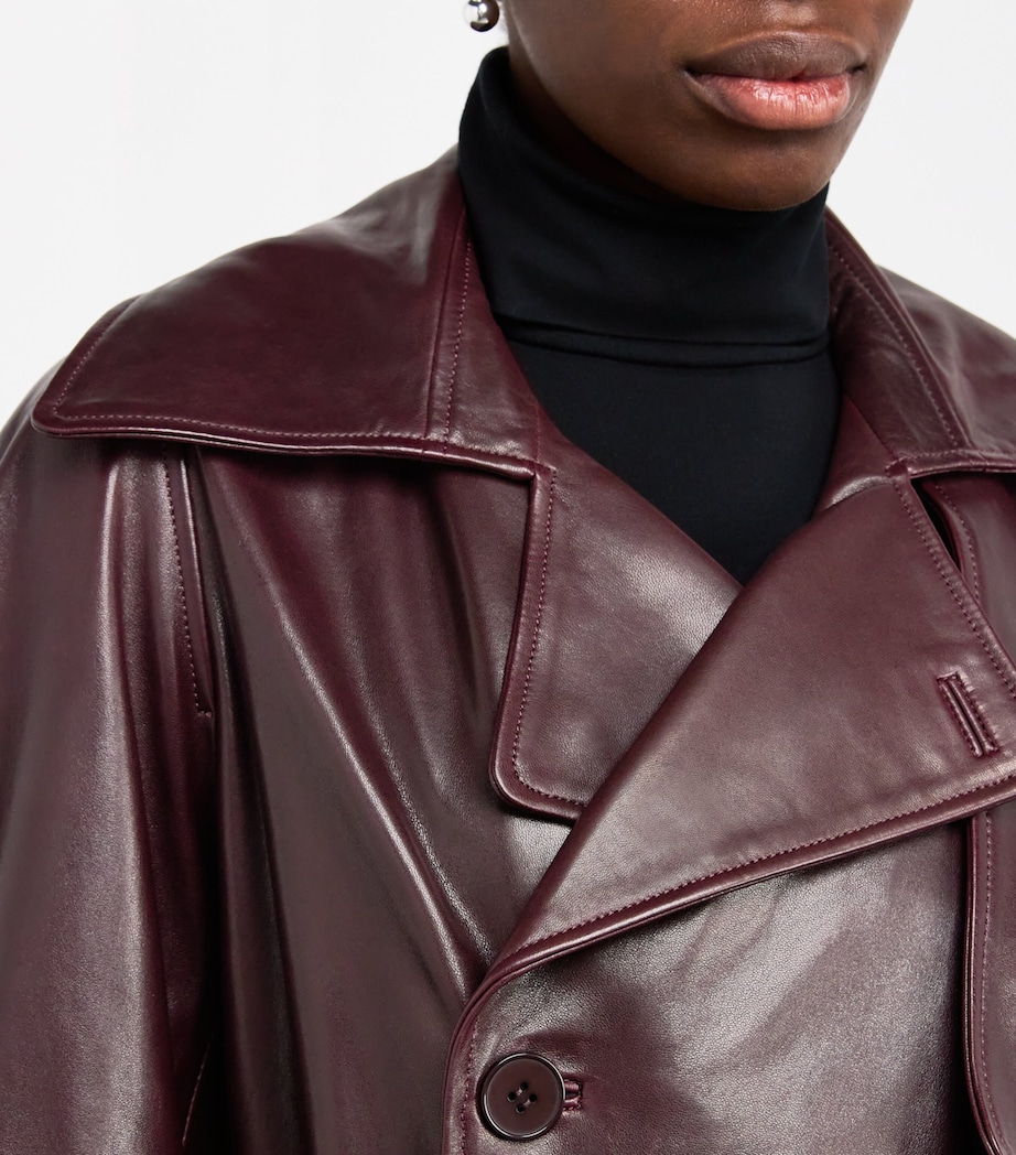 NOUR HAMMOUR Womens Lambskin Belted Henri Trench Coat Merlot Image 6