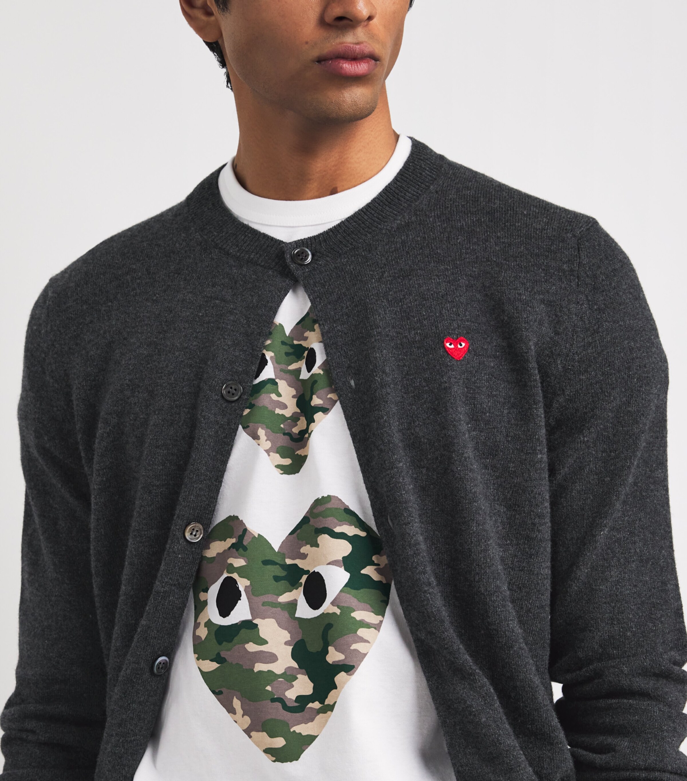 Comme Des Garçons Play Mens Wool Mini Heart Cardigan Grey Image 6