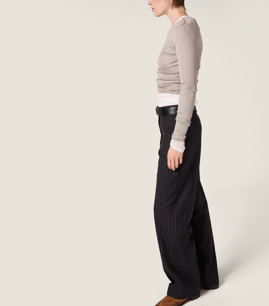 Miu Miu Womens Wool Pinstripe Trousers Blue Image 5