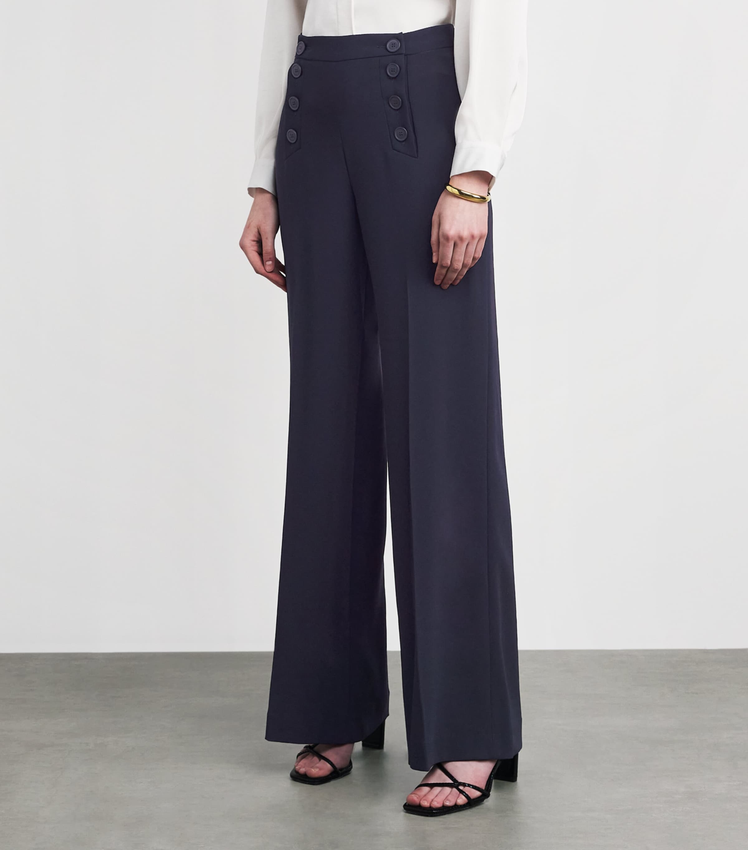 Claudie Pierlot Womens Sailor Wide-Leg Trousers Navy Image 4