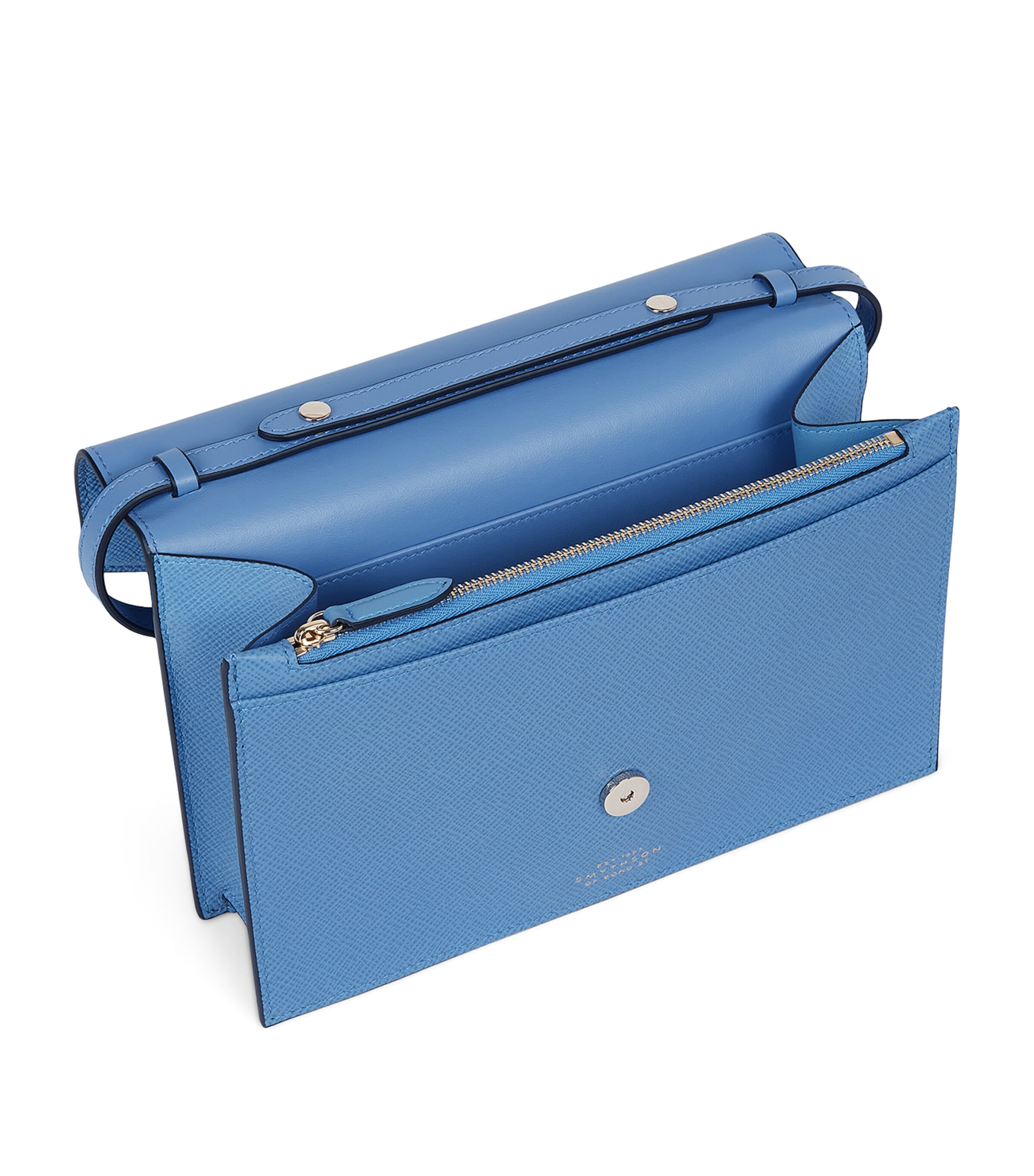 Smythson Panama Leather Envelope Cross-Body Bag Nile Blue Image 3