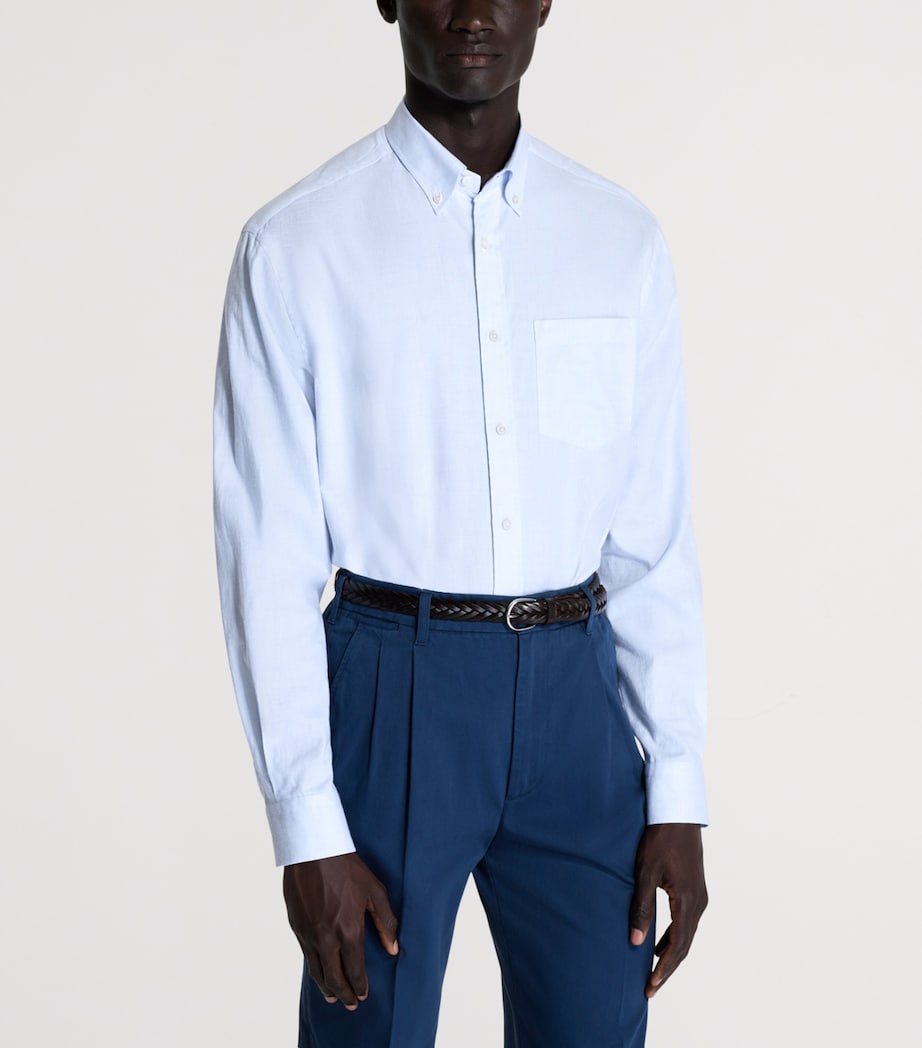 Dunhill Mens Cotton-Linen Casual Shirt White Image 4