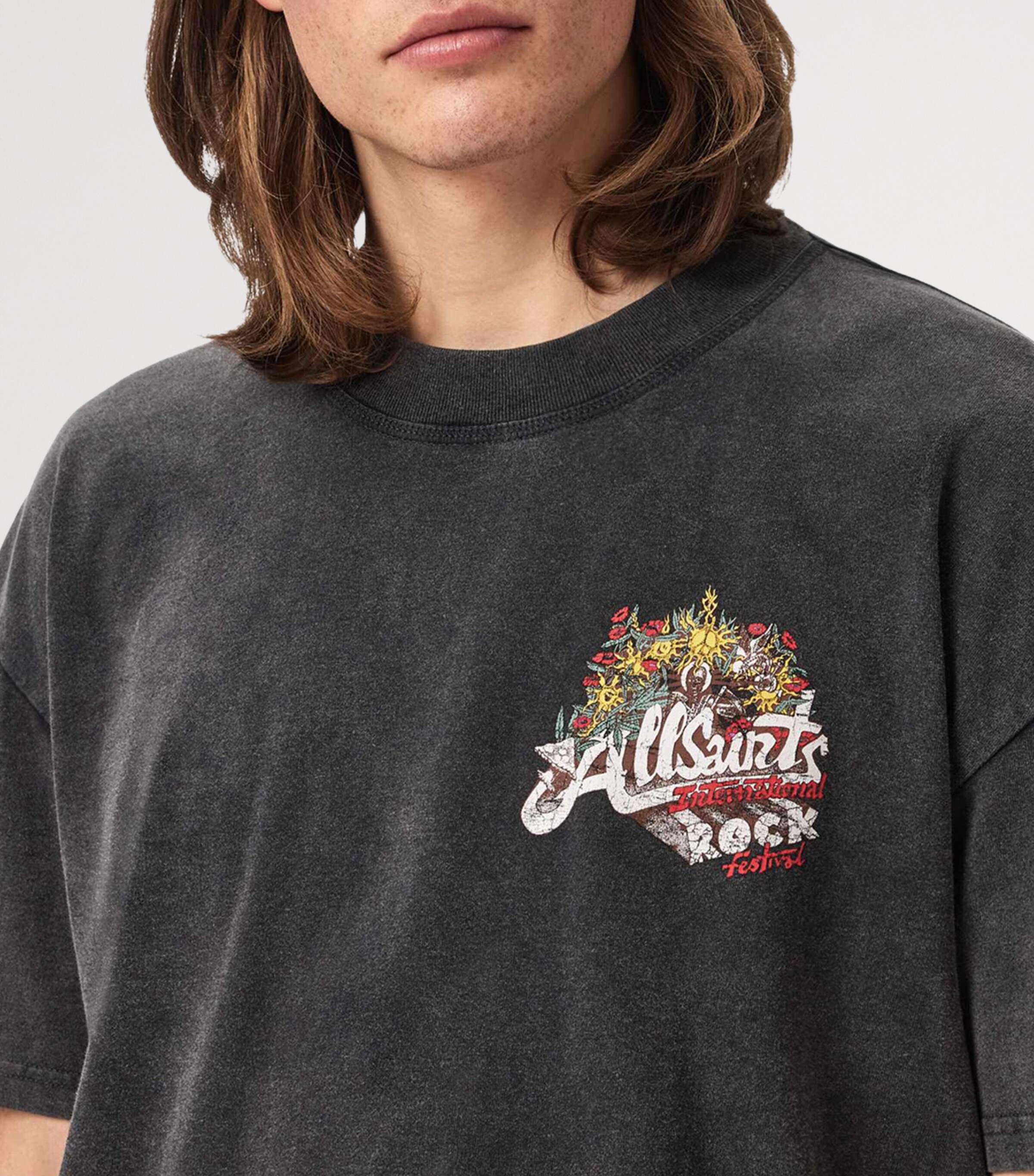 AllSaints Mens Organic Cotton Roque T-Shirt Washed Black Image 6