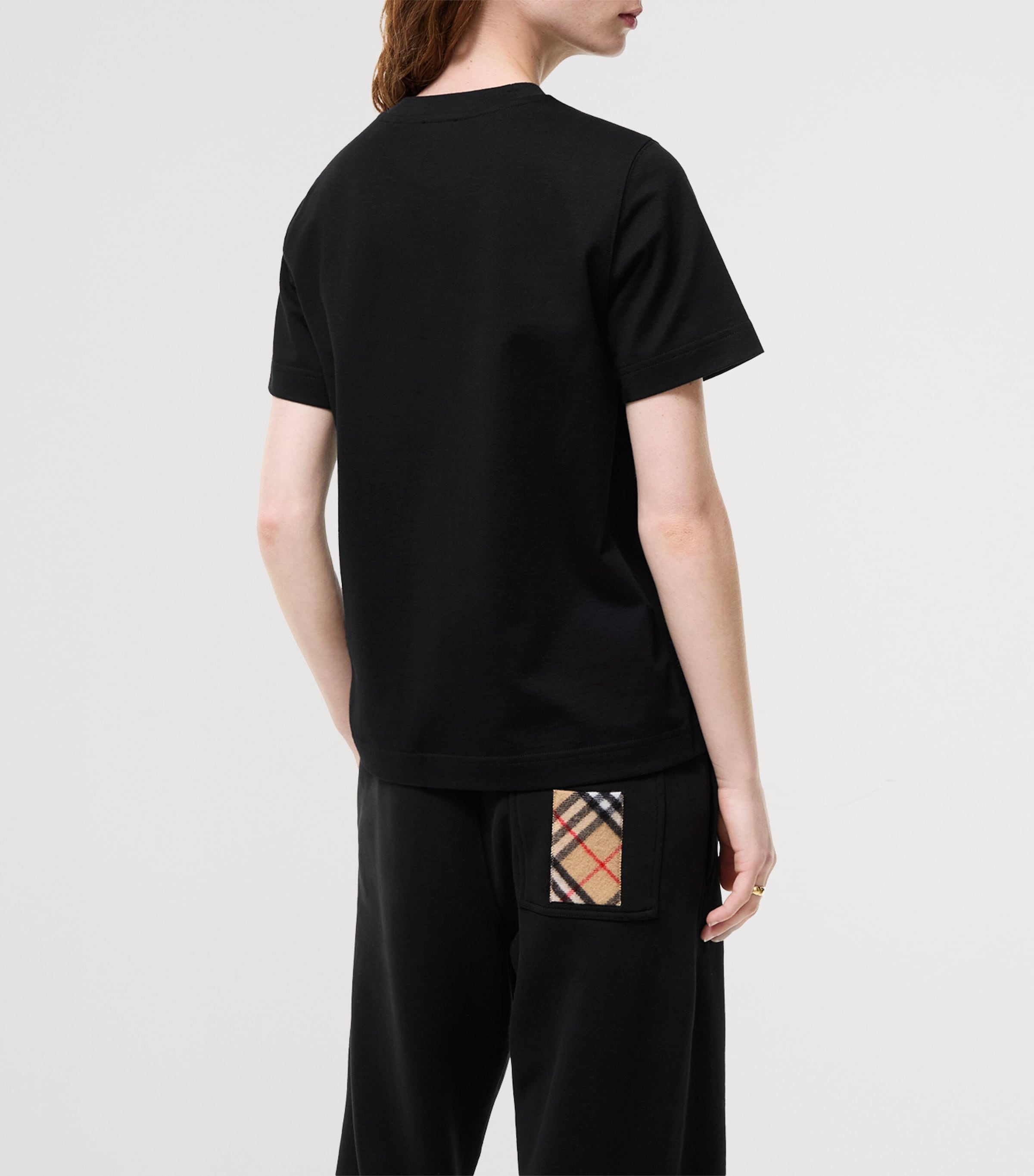 Burberry Womens Cotton Check-Patch T-Shirt Black Image 3