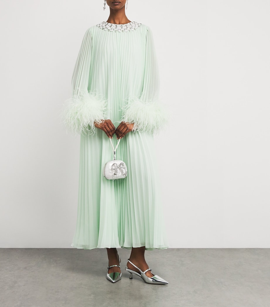 Ostrich Feather-Trim Maxi Dress GREEN Image 2