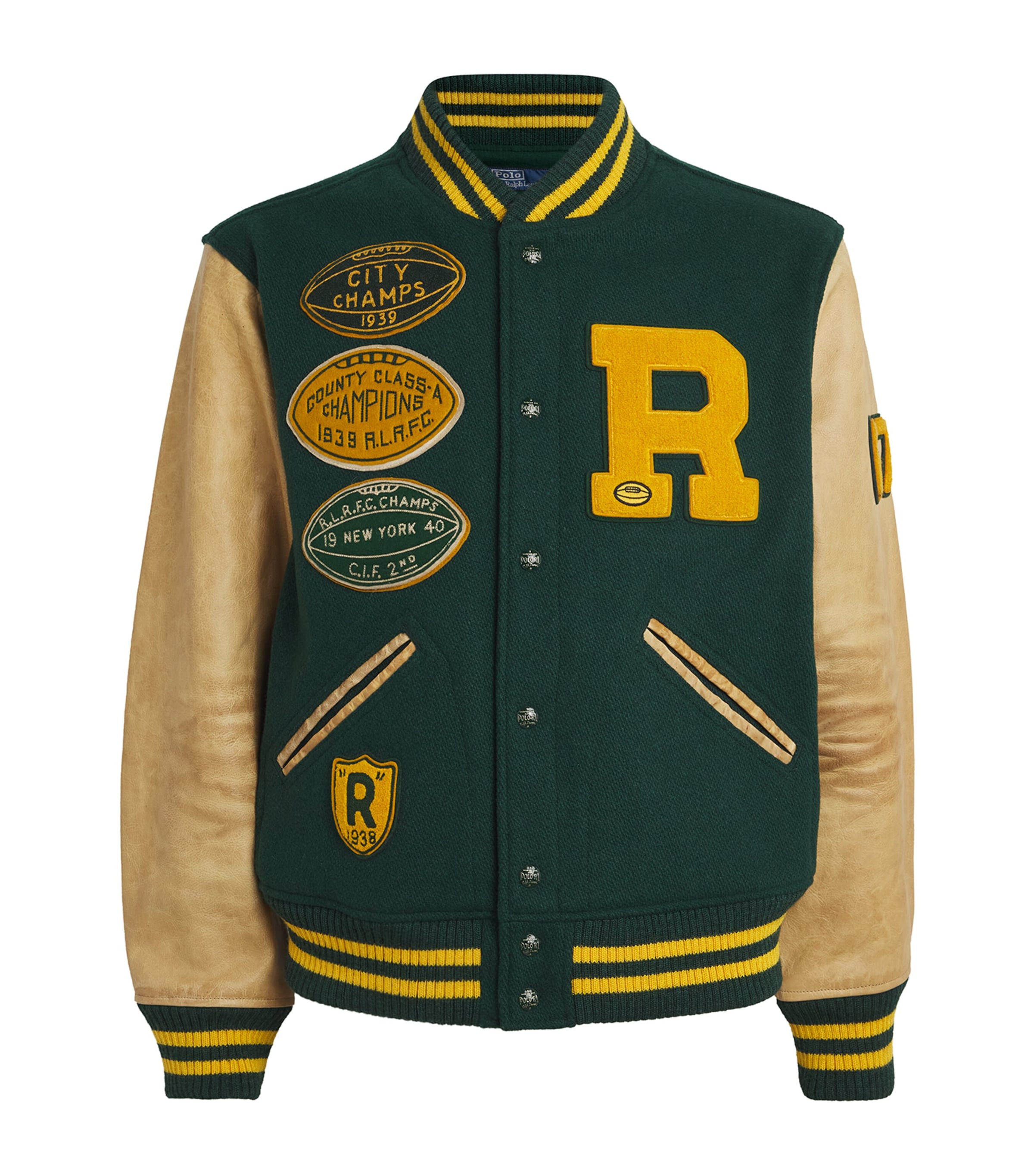 Polo Ralph Lauren Wool-blend Letterman Jacket In Green