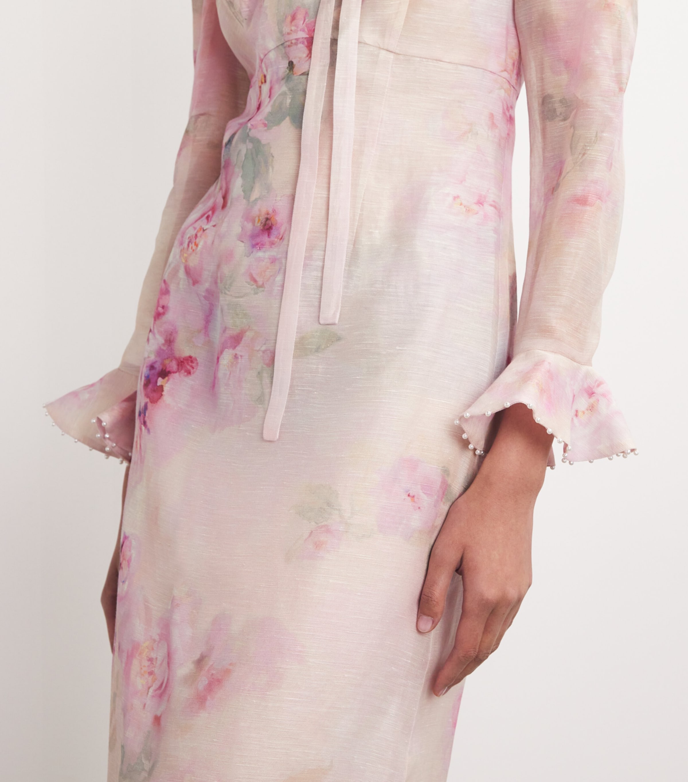 Zimmermann Womens Linen-Silk Floral-Embellished Midi Dress Pifpink Floral Image 4