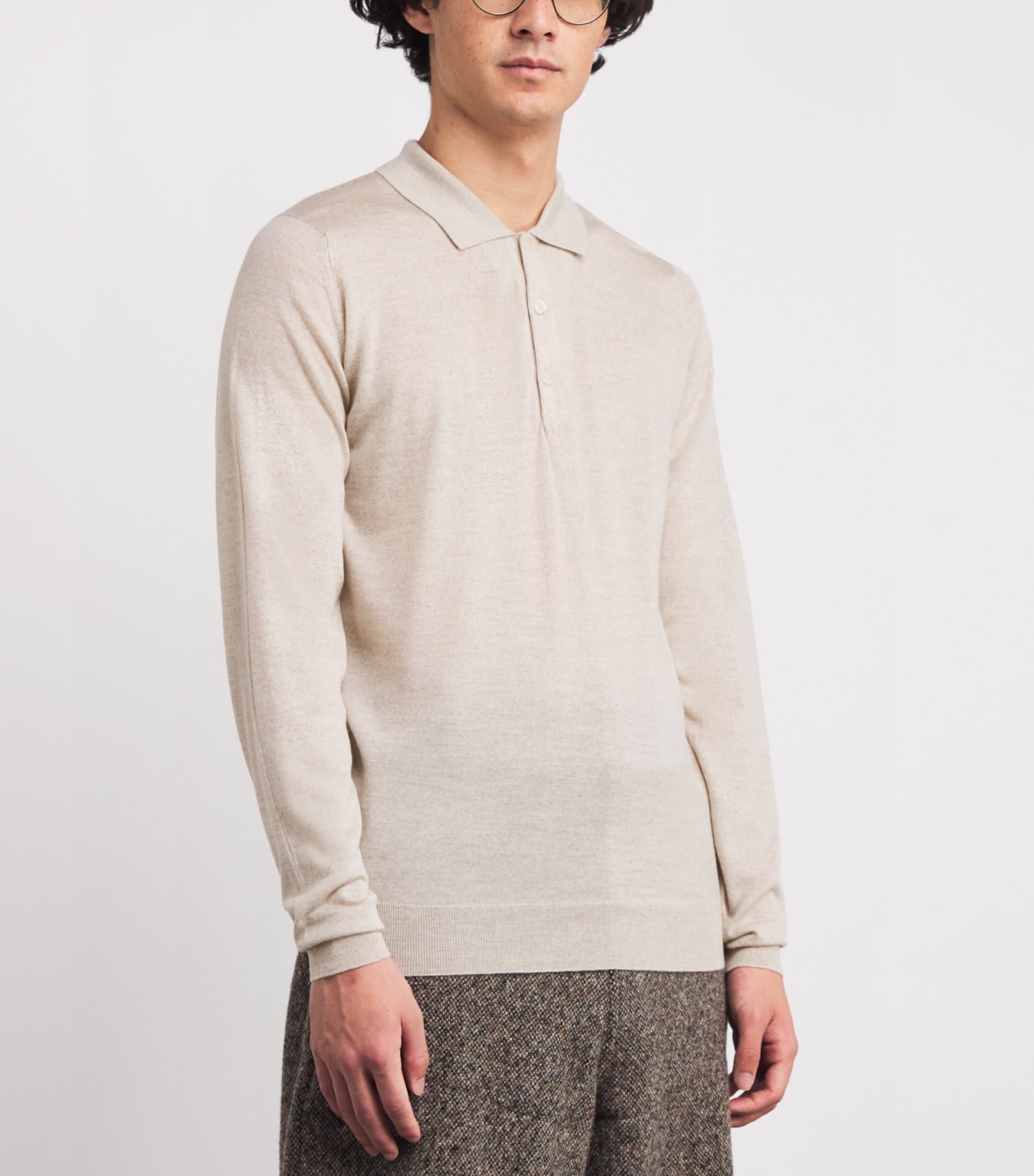 Merino Wool Belper Polo Shirt GREY FLEECE Image 3