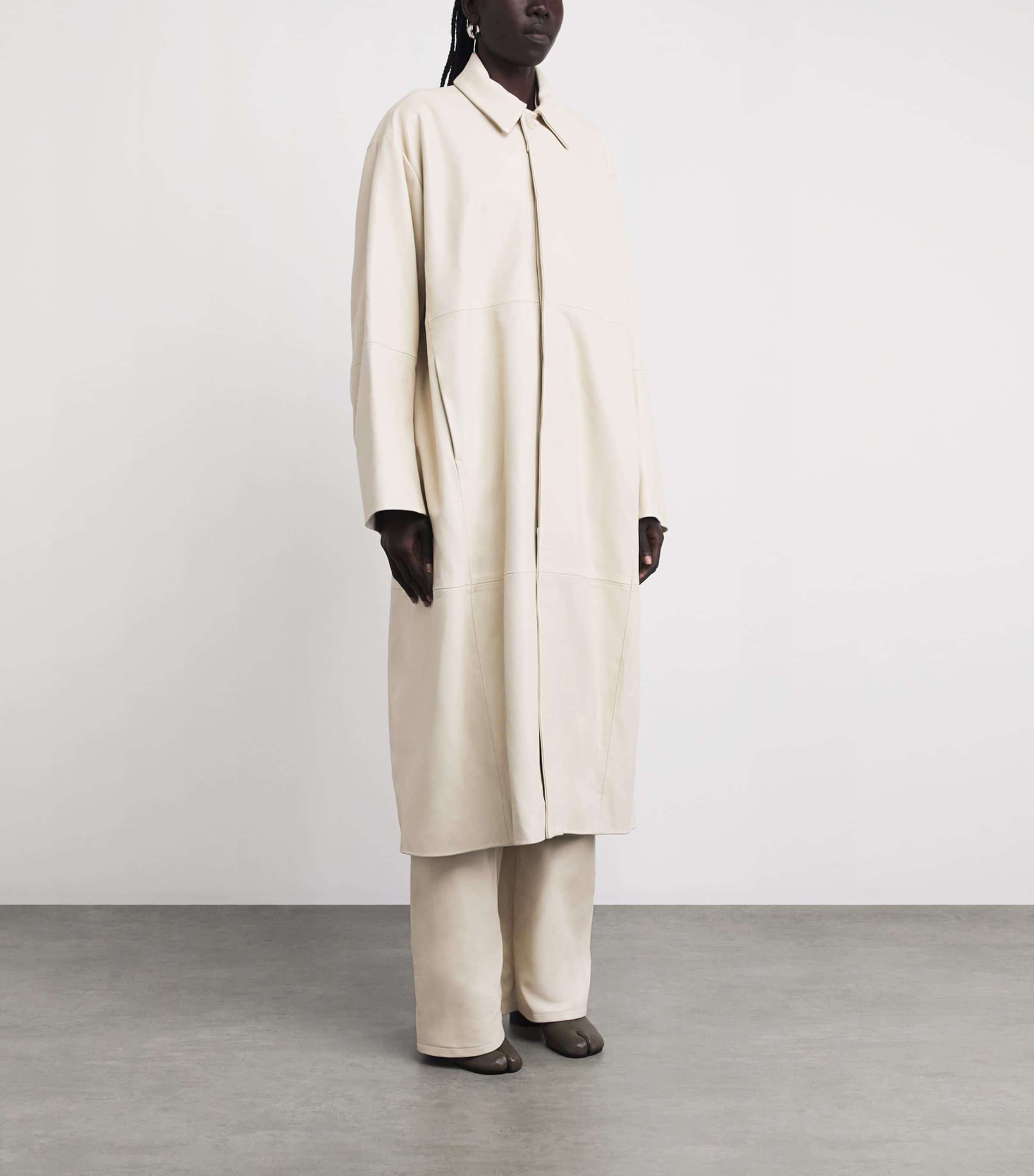 Lauren Manoogian Womens Nappa Leather Car Coat Ecru Image 4
