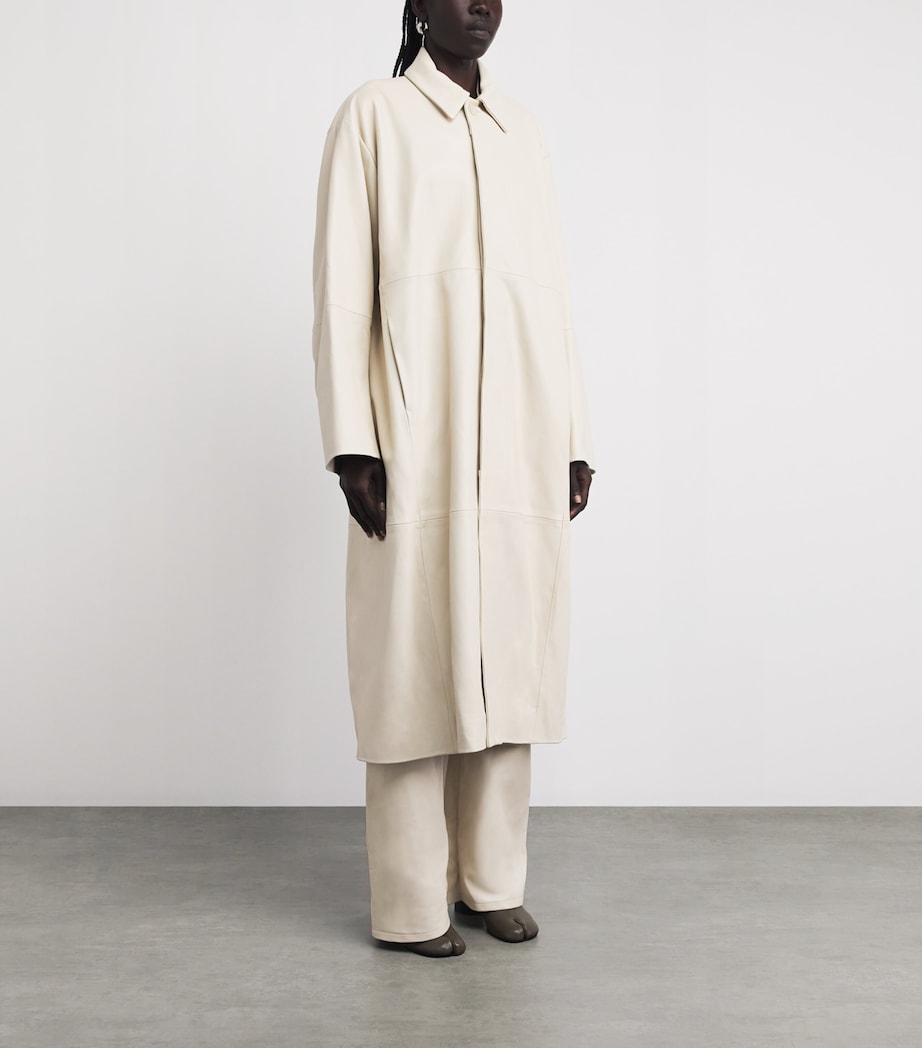 Lauren Manoogian Womens Nappa Leather Car Coat Ecru Image 4