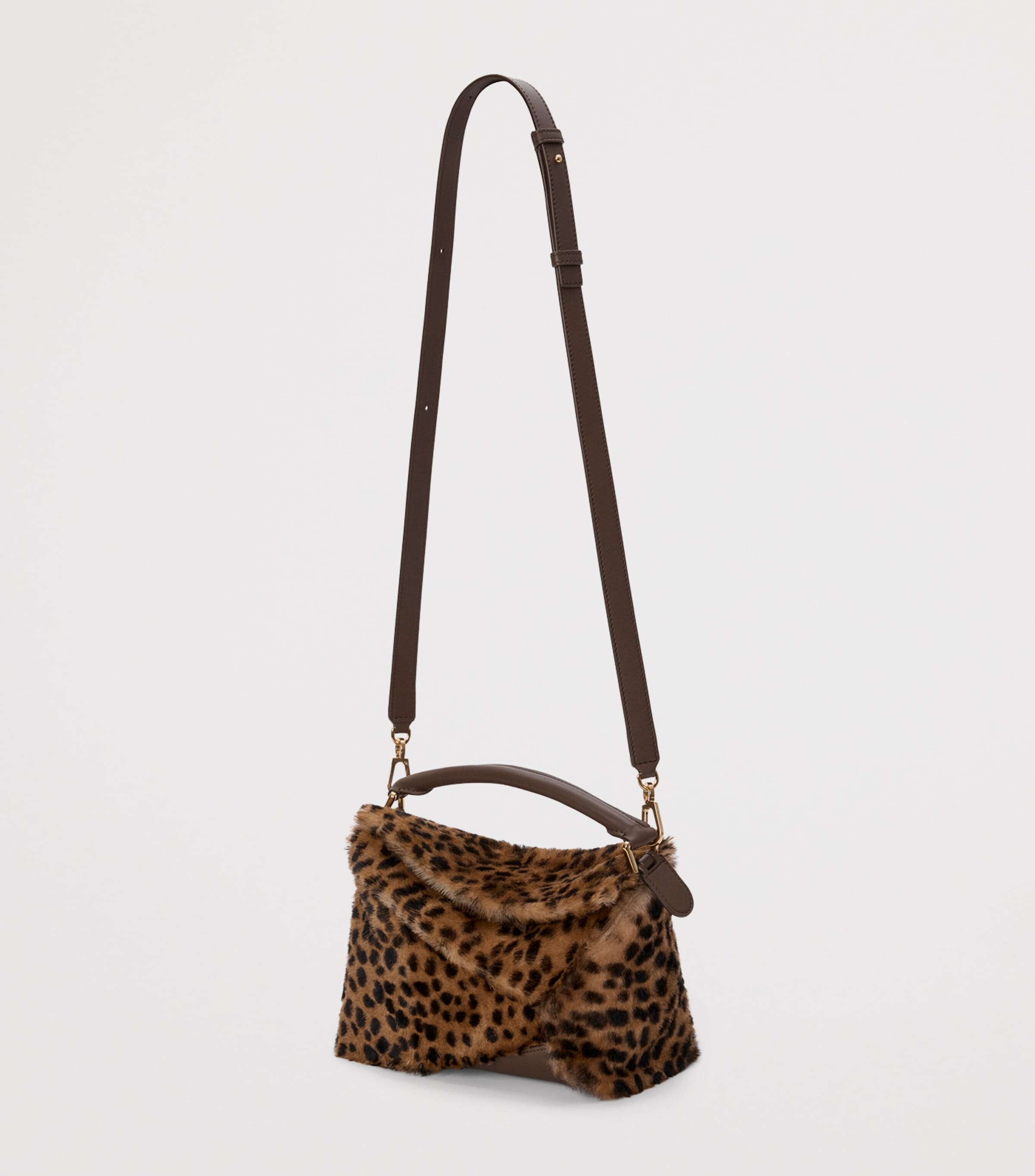 Small Shearling Puzzle Edge Top-Handle Bag BEIGE/BROWN Image 7