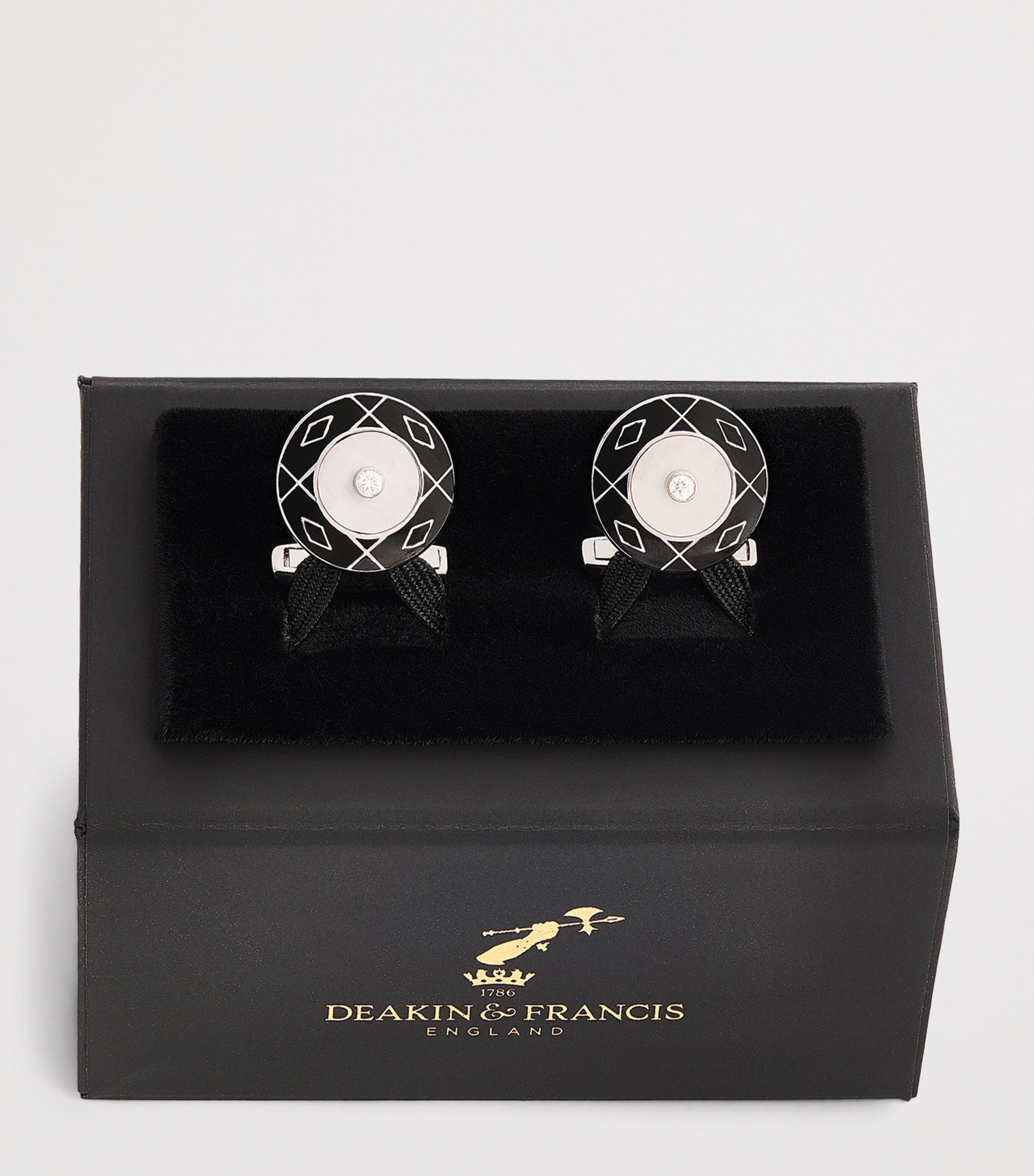 Deakin & Francis Yellow Gold, Diamond and Mother-Of-Pearl Cufflinks Black Image 3
