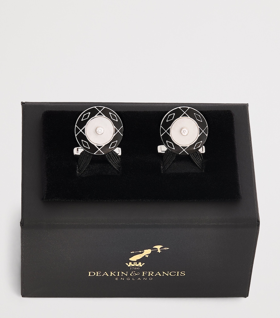Deakin & Francis Yellow Gold, Diamond and Mother-Of-Pearl Cufflinks Black Image 3