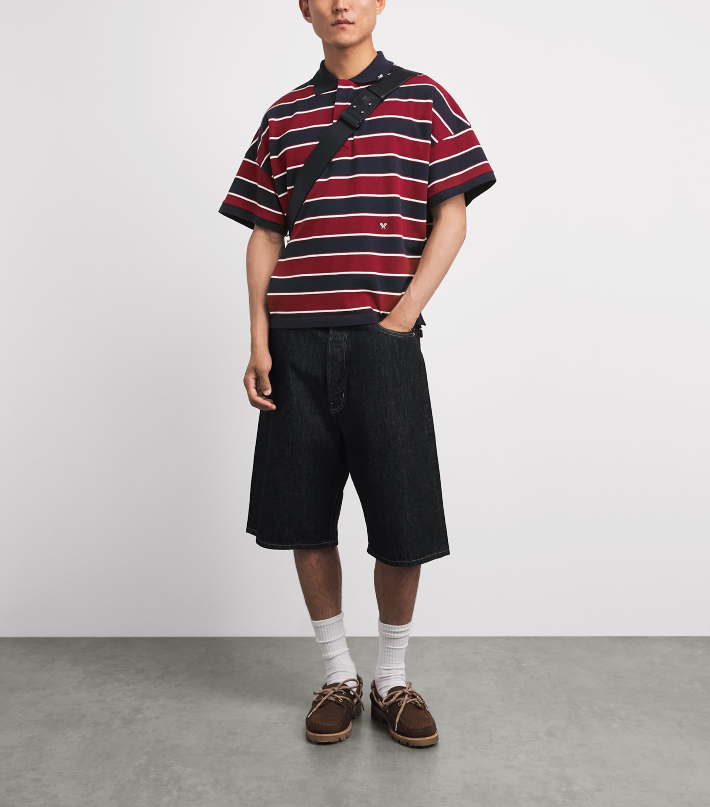 Rhude Mens Stripe Fontaine Polo Shirt Bordaux/blu/wht Image 2