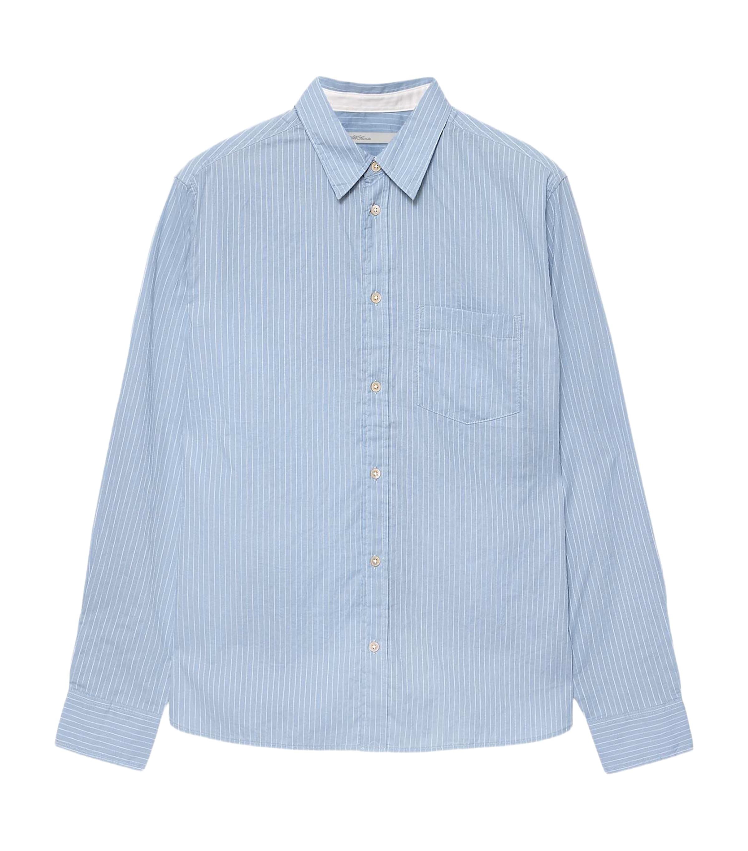 AllSaints Mens Organic Cotton Stripe Judd Shirt Salton Blue Image 1