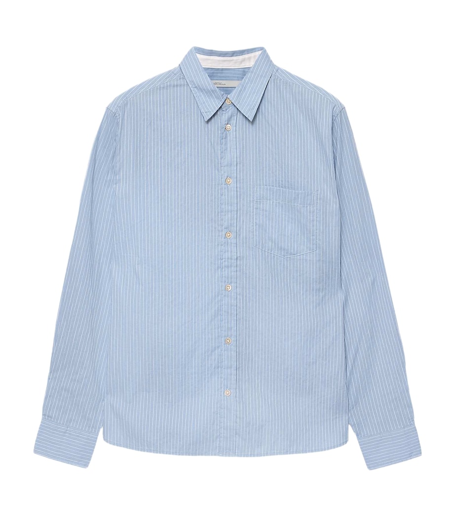 AllSaints Mens Organic Cotton Stripe Judd Shirt Salton Blue Image 1