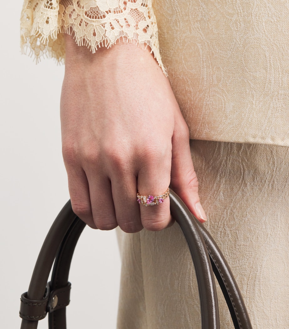 Rose Gold, Diamond and Pink Sapphire Honeycomb Ring ROSE GOLD Image 2