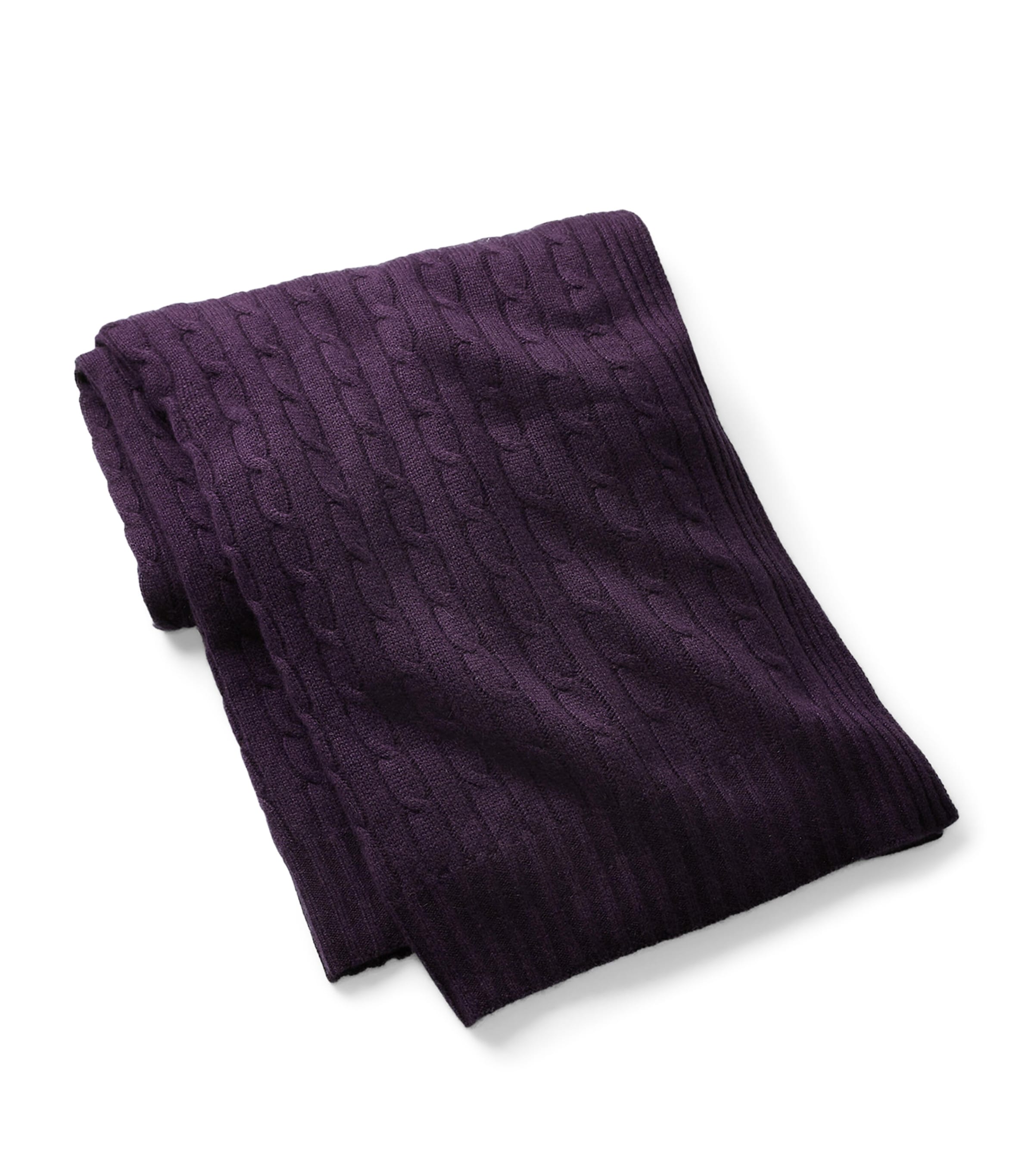 Ralph Lauren Home Cashmere Cable-Knit Throw (60cm x 60cm) Royal Purple Image 1