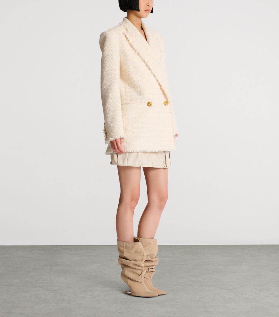 Balmain Womens Tweed Double-Breasted Blazer Blanc Image 4