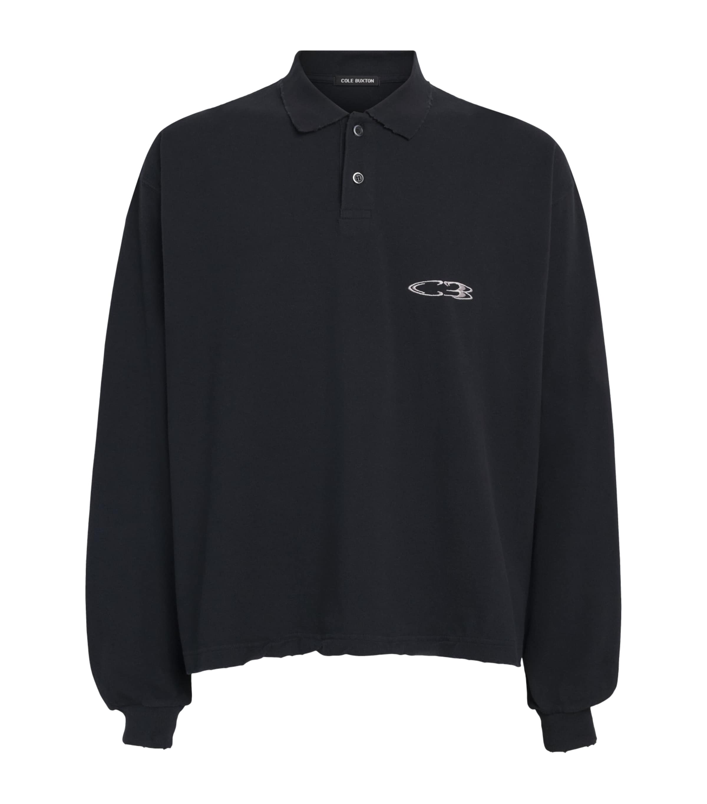 Cole Buxton Mens Cotton Distressed Surf Polo Shirt Vintage Black Image 1