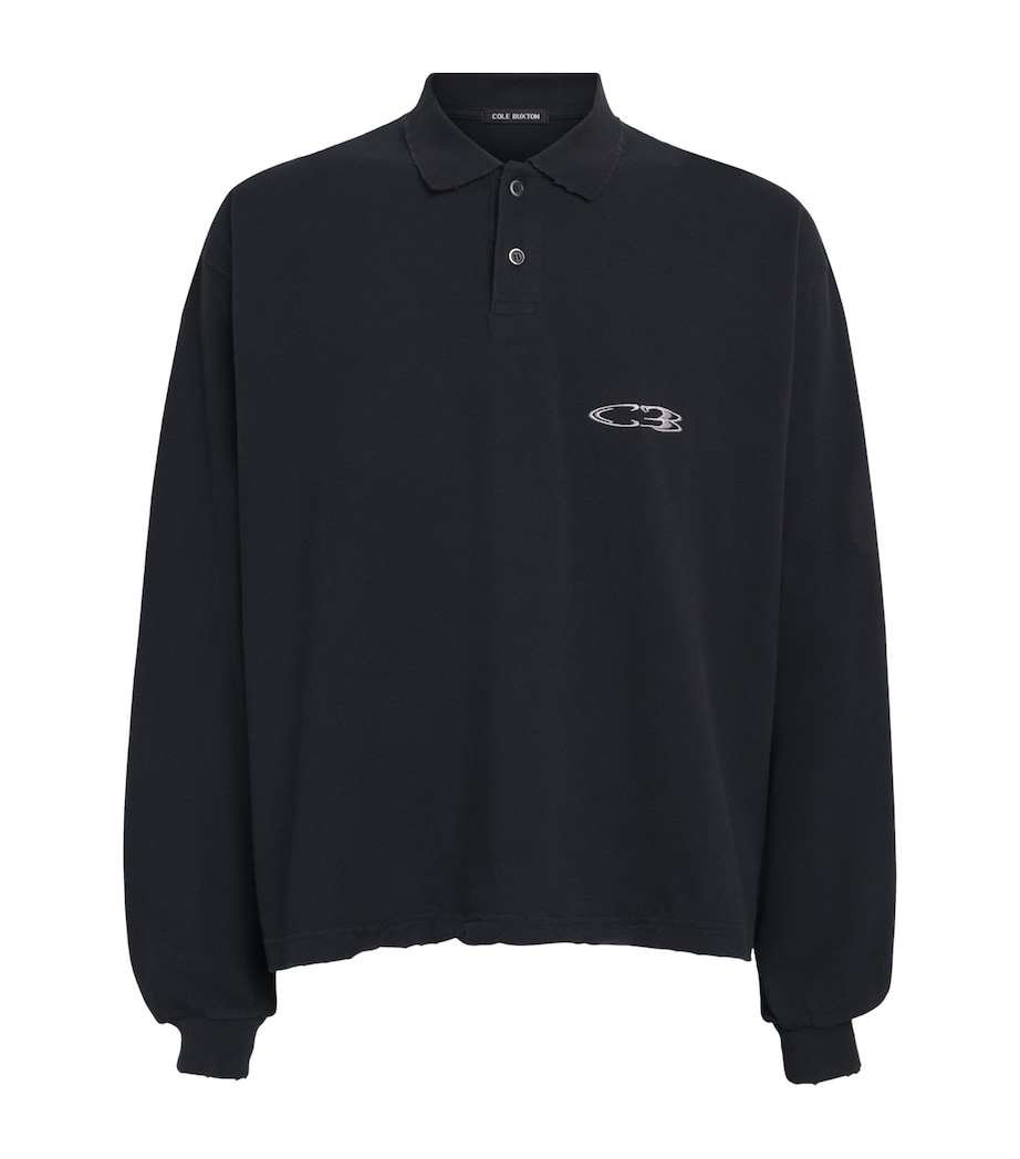 Cole Buxton Mens Cotton Distressed Surf Polo Shirt Vintage Black Image 1