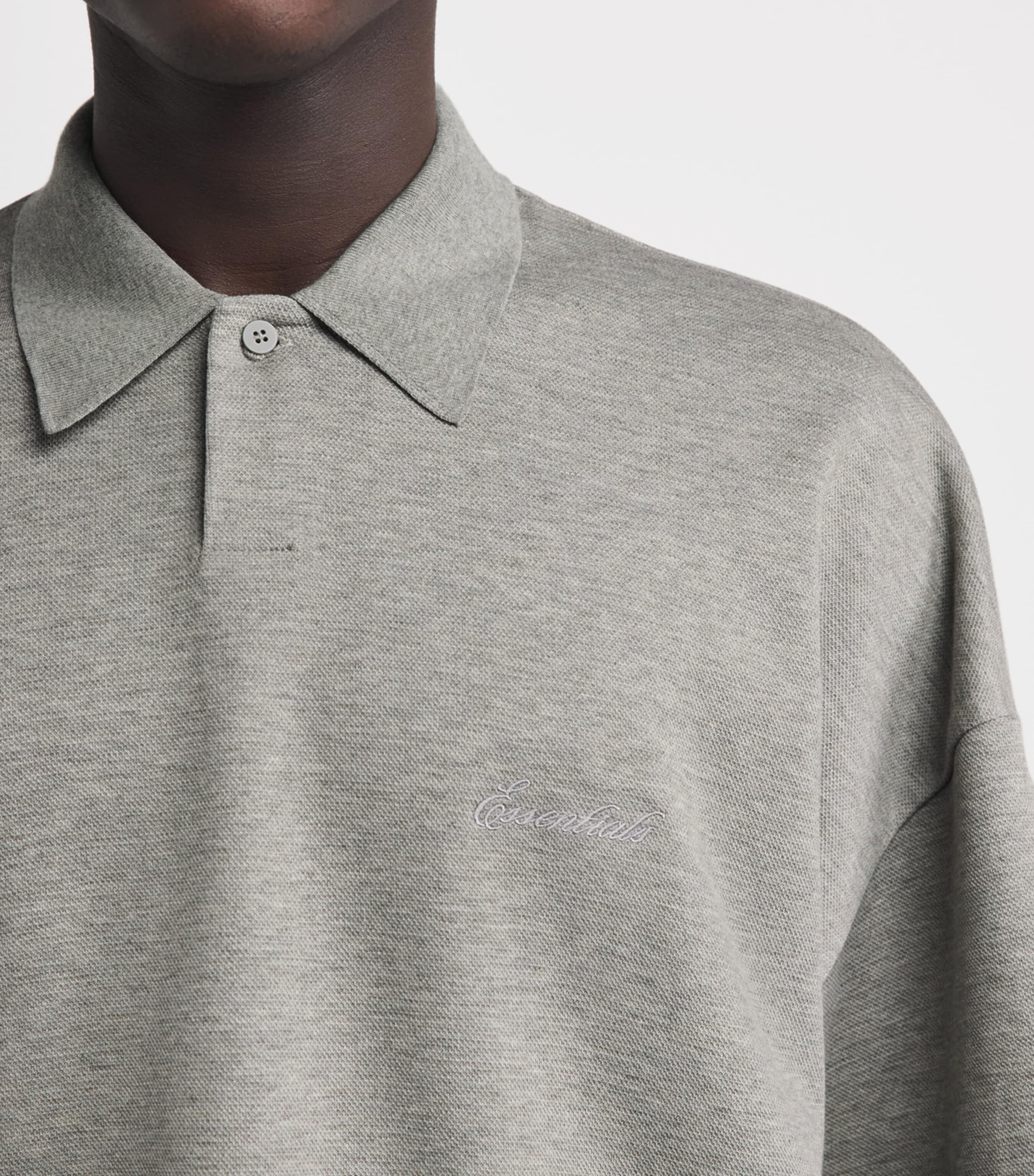 FEAR OF GOD ESSENTIALS Mens Cotton-Blend Signature Polo Shirt Concrete Heather Image 3