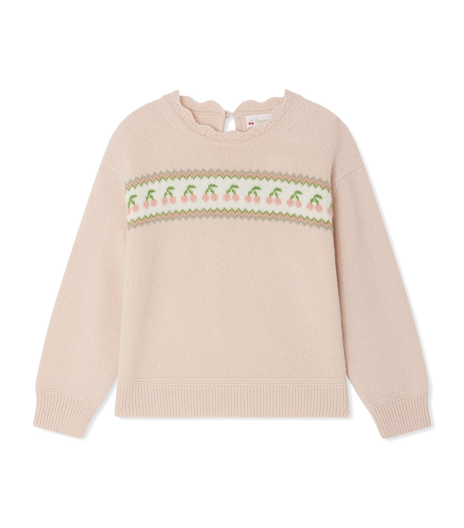 Wool Jacquard Cherry Sweater (10-14 Years) MULTICO ROSE FARD Image 1