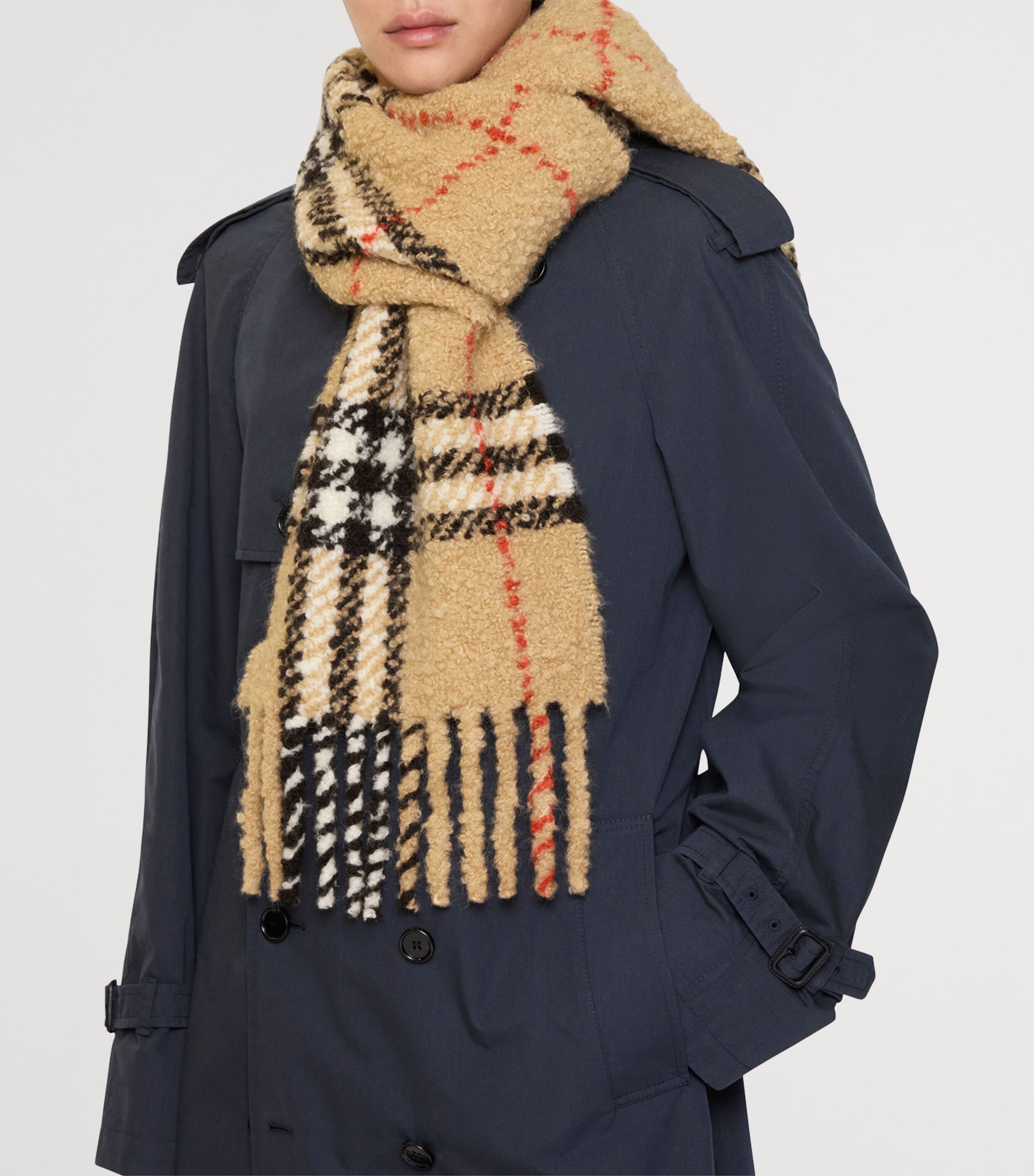 Burberry Alpaca-Wool Bouclé Check Scarf Sand Image 7