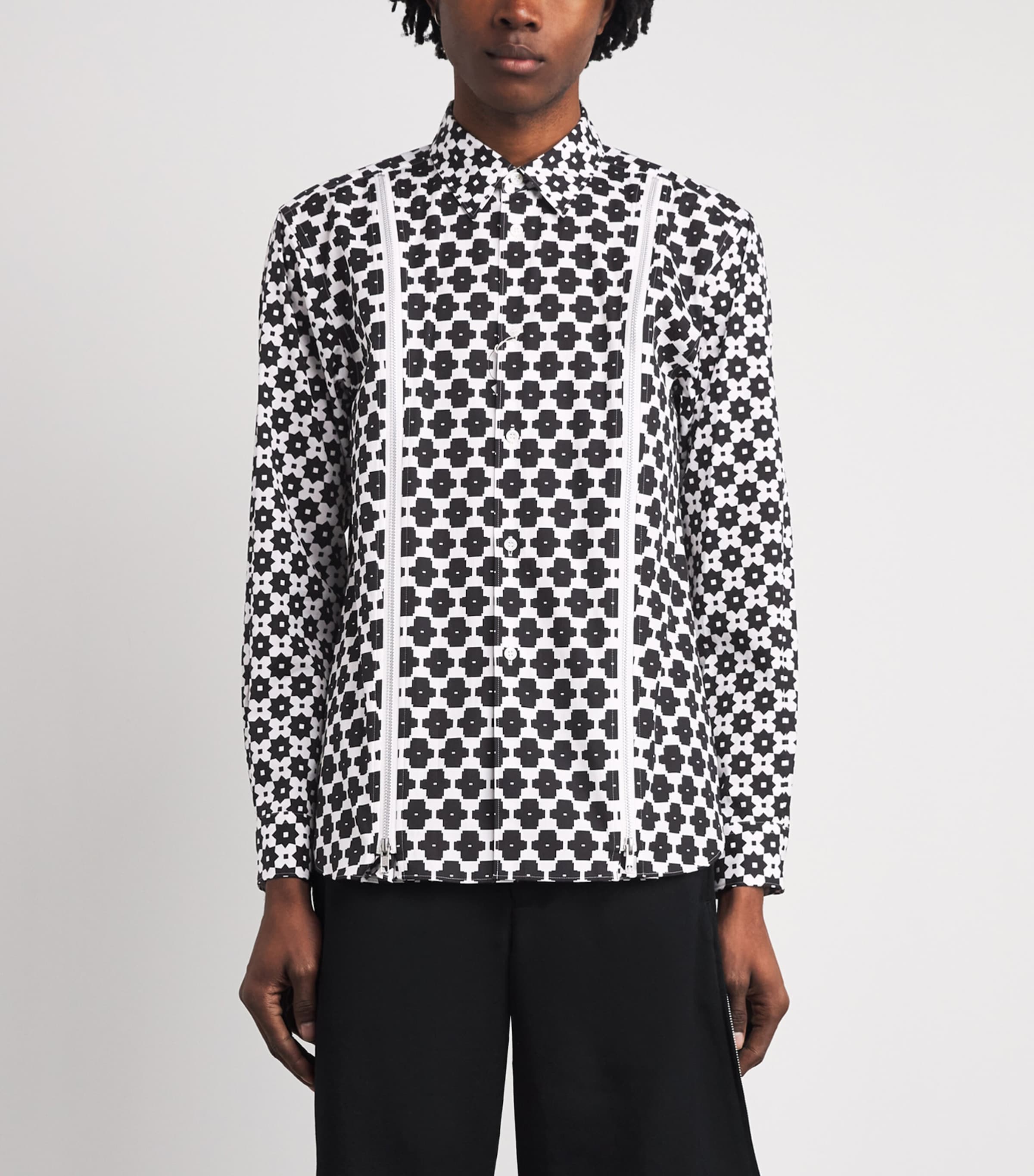 Comme Des Garçons Homme Plus Mens Cotton Floral Zip-Detail Shirt White/black Image 4