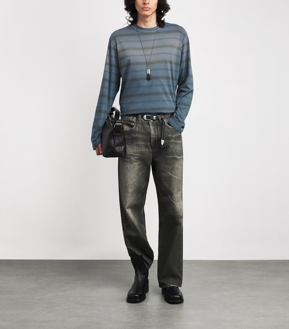 Our Legacy Mens Cotton Long-Sleeve Stripe T-Shirt Spray Fade Ghst Stip Image 2