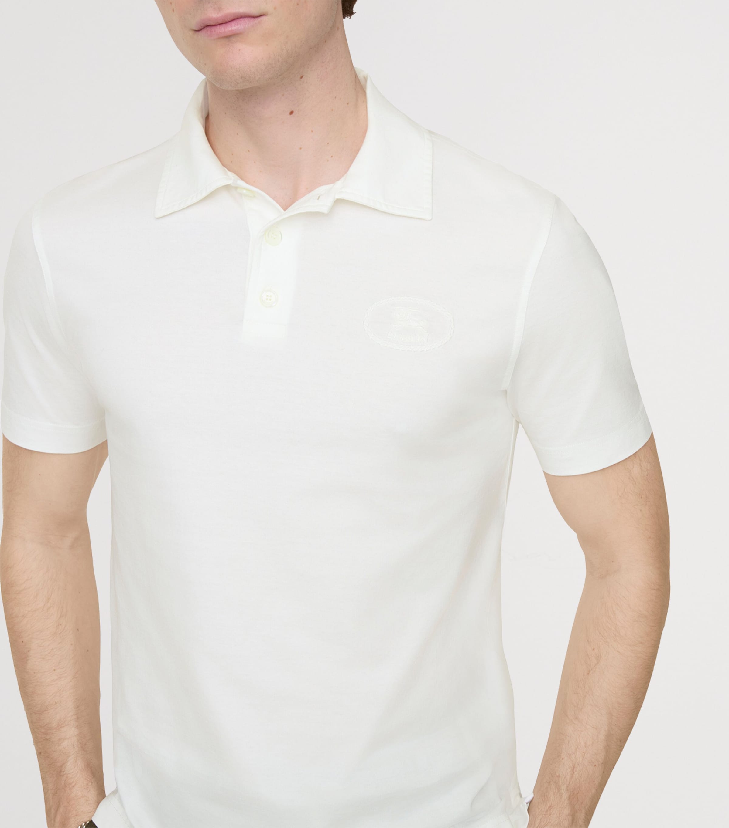 Burberry Mens Cotton Polo Shirt Chalk Image 3