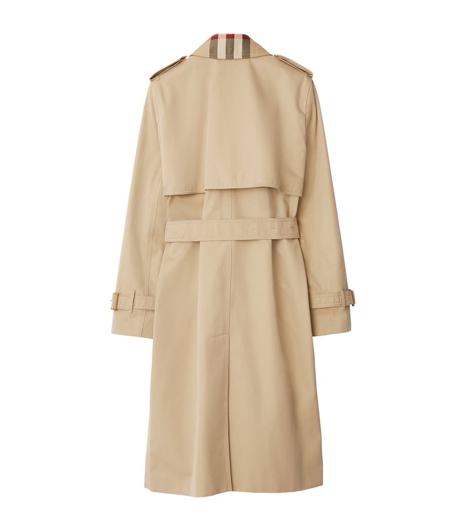 Cotton Gabardine Check-Collar Trench Coat HONEY Image 2