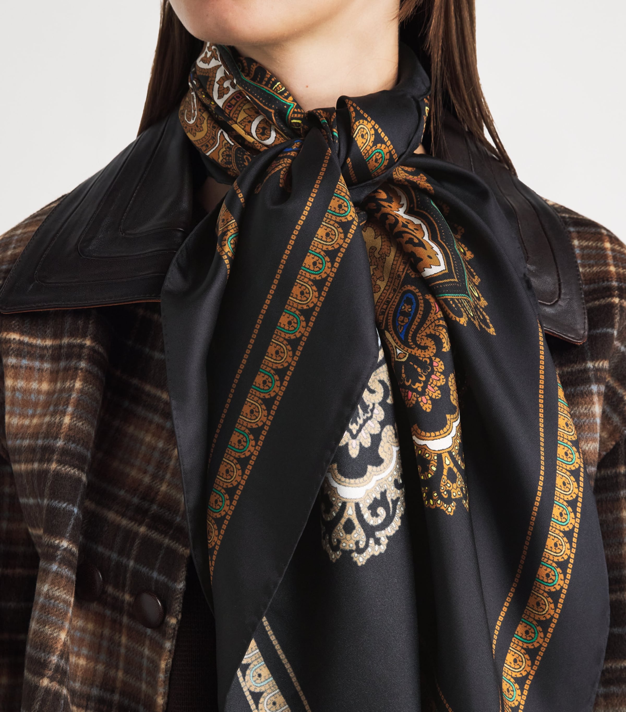 Sandro Paris Silk Printed Scarf Black / Ocher Image 3