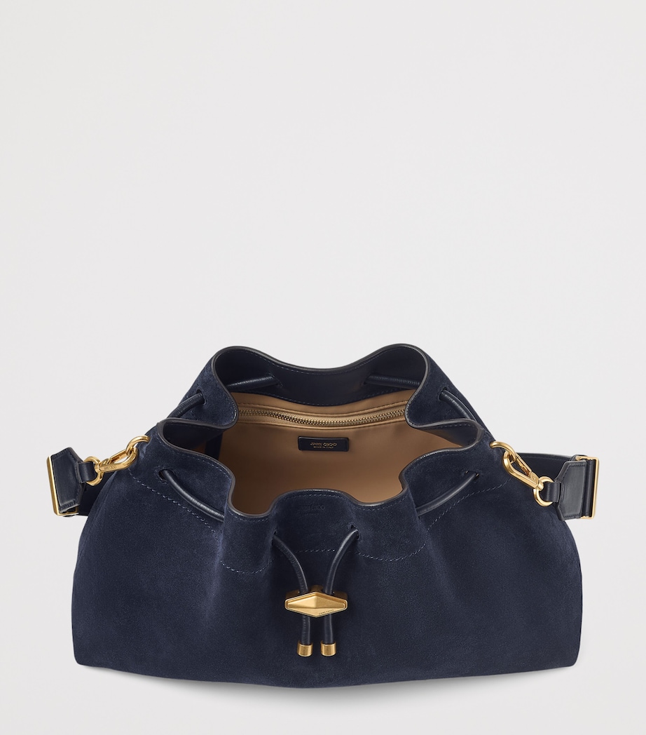 Medium Suede Cinch Shoulder Bag MARINE/GOLD Image 4