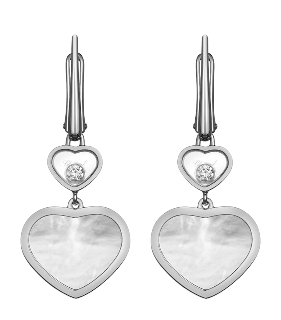 White Gold and Diamond Happy Hearts Drop Earrings 18K WHITE GOLD Image 1