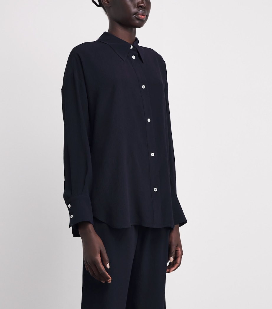 NOMADISSEM Womens Silk Shirred Shirt Dark Navy Image 3