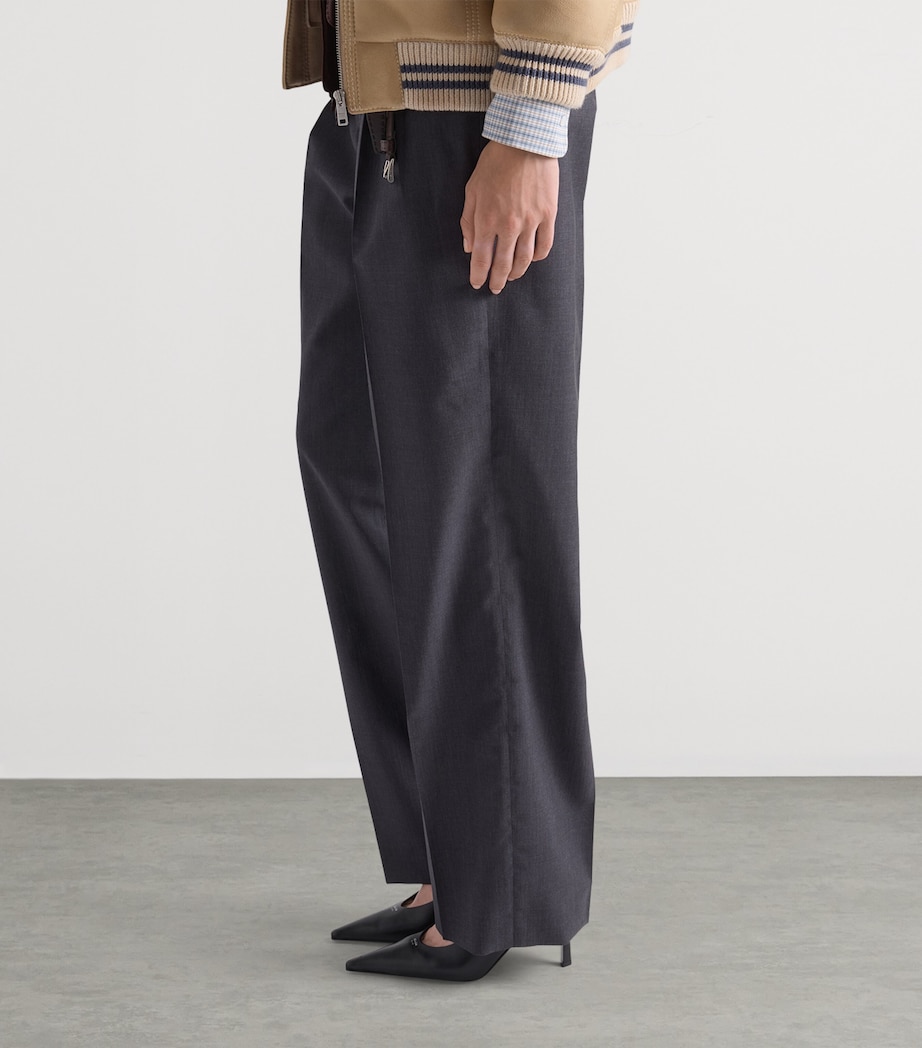 Prada Womens Wool-Mohair Pleated Trousers Grey Image 4